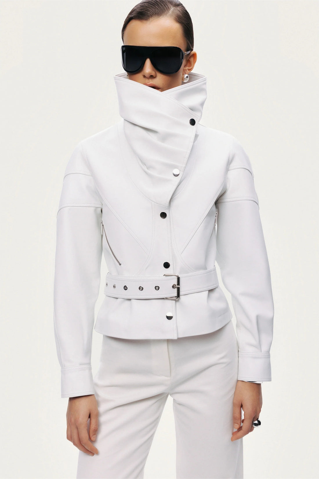 High-Neck Belted Jacket