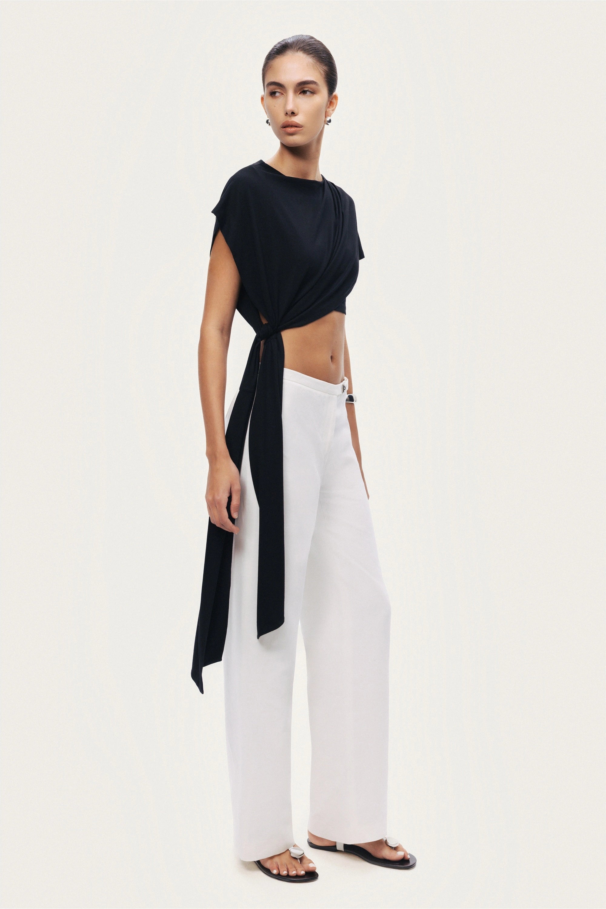 Black Asymmetric Tie-Detail Blouse