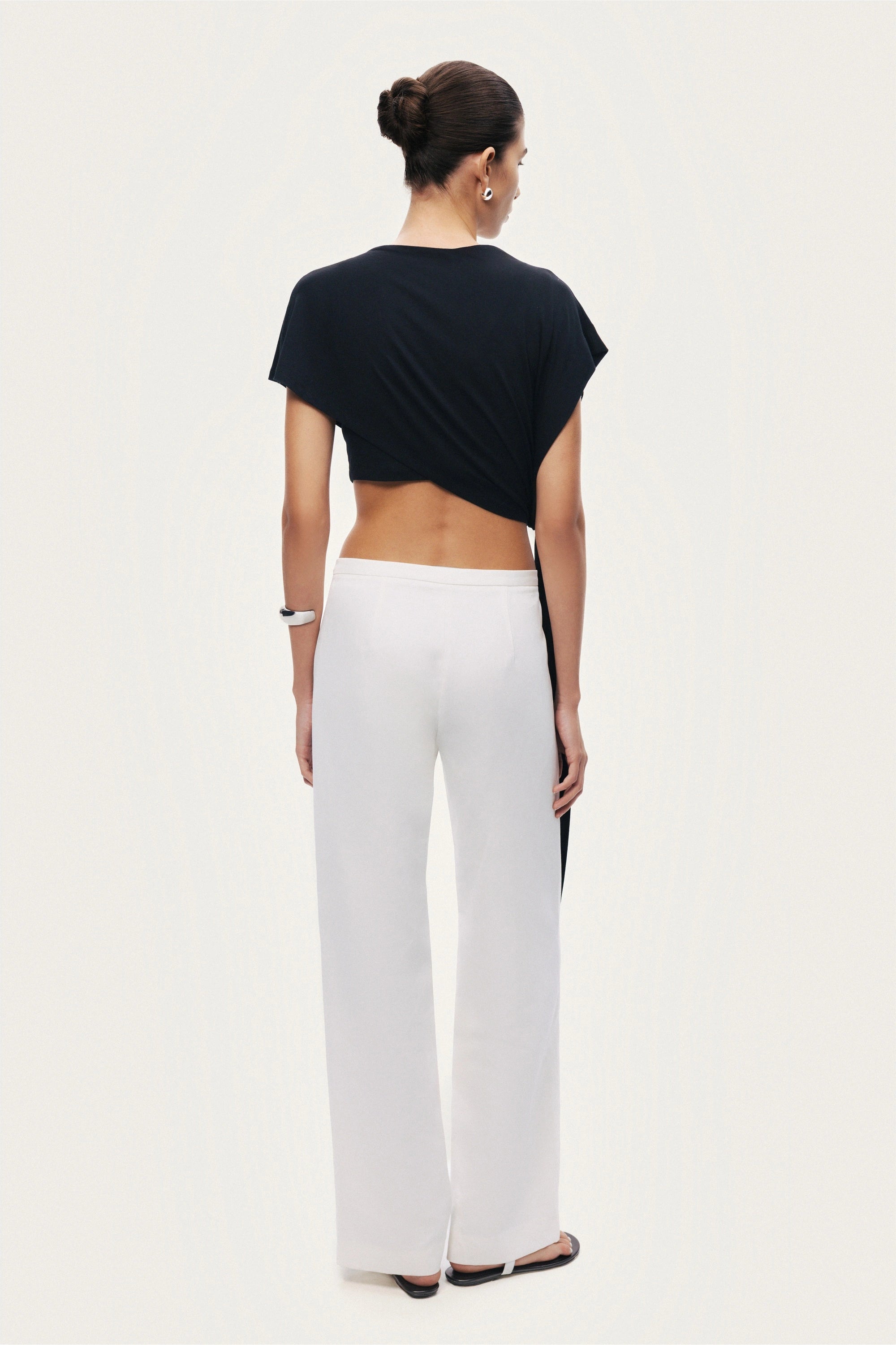 Black Asymmetric Tie-Detail Blouse