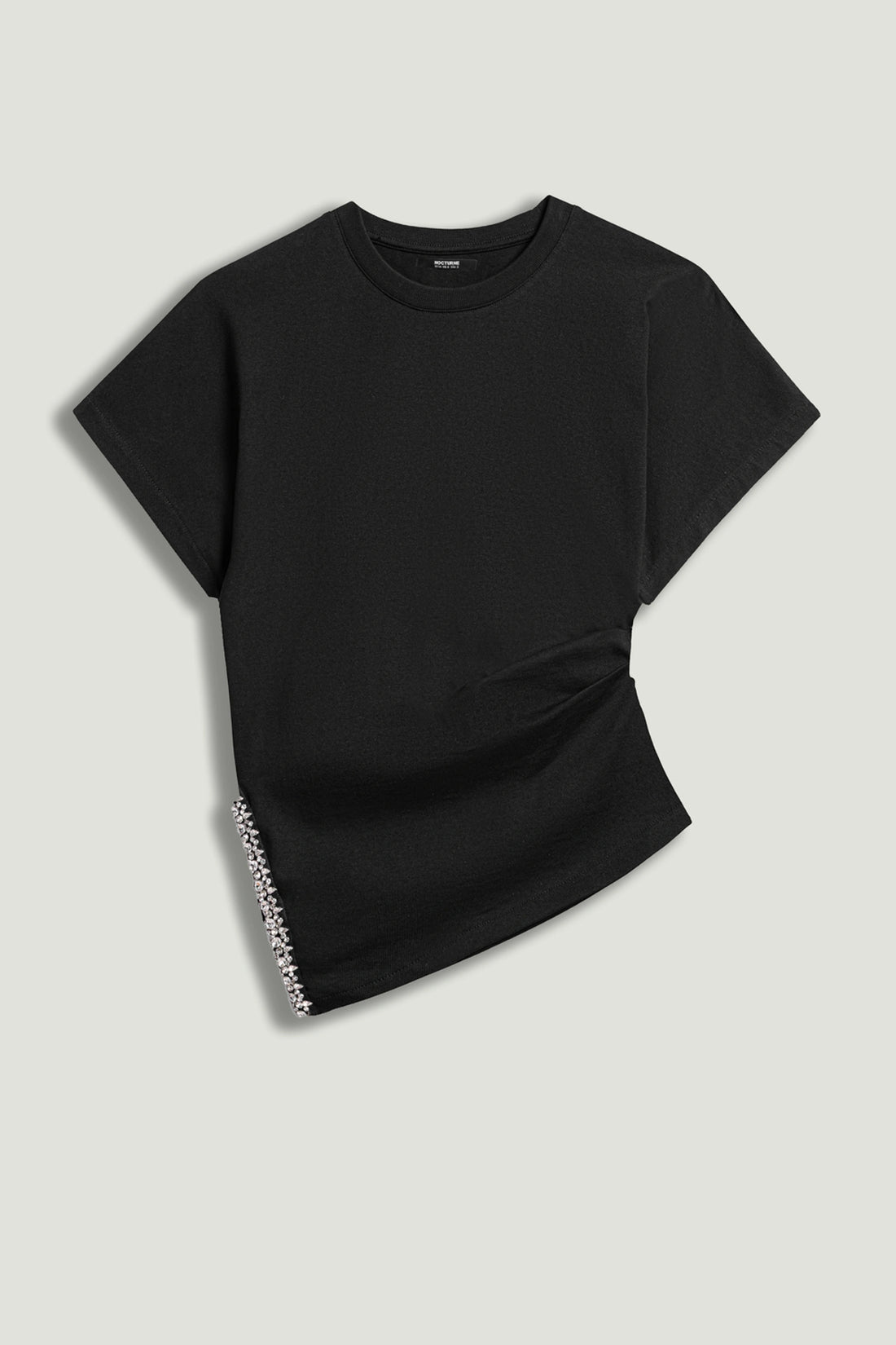 Black Embellished Asymmetric T-Shirt