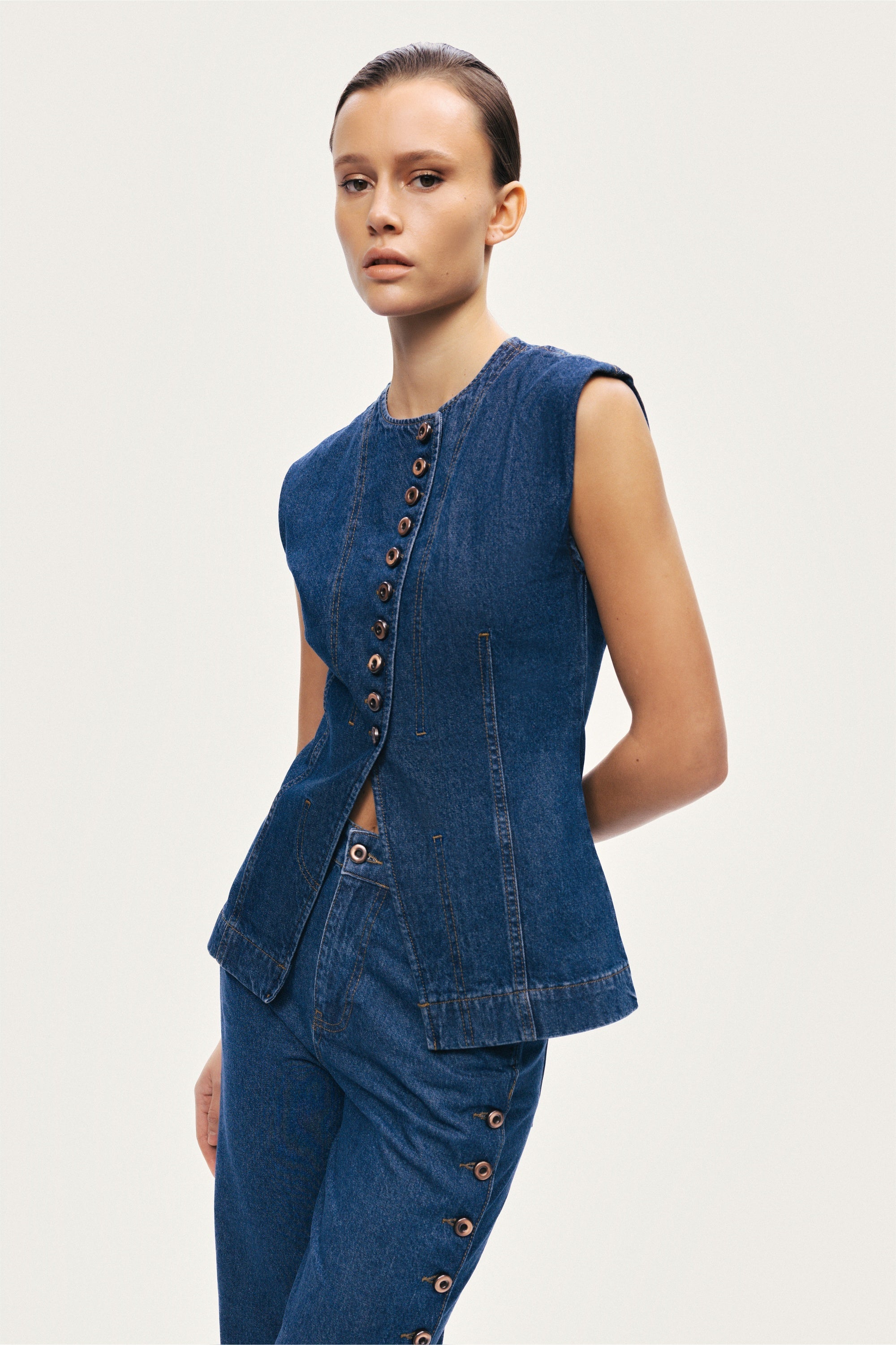 Button-Front Denim Vest