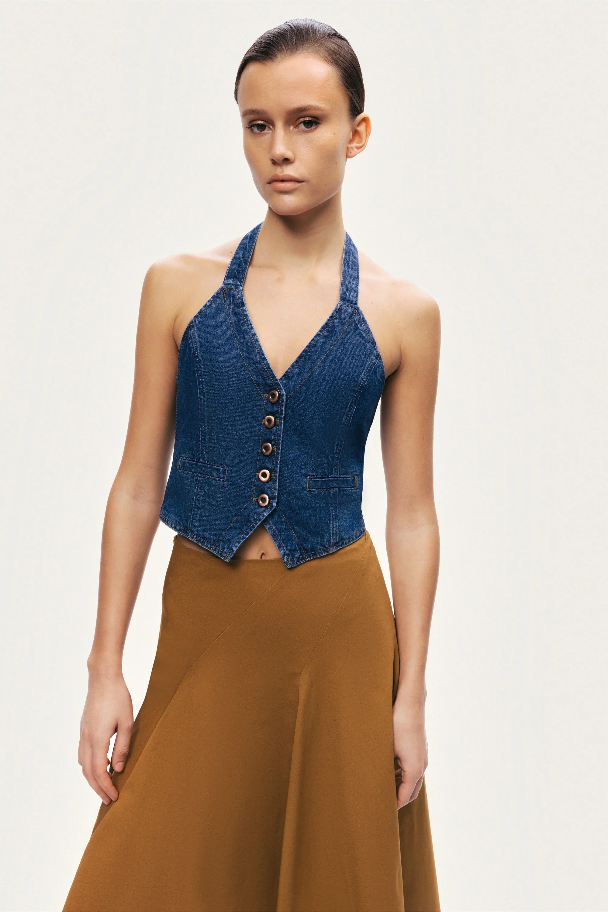 Halter Neck Denim Vest