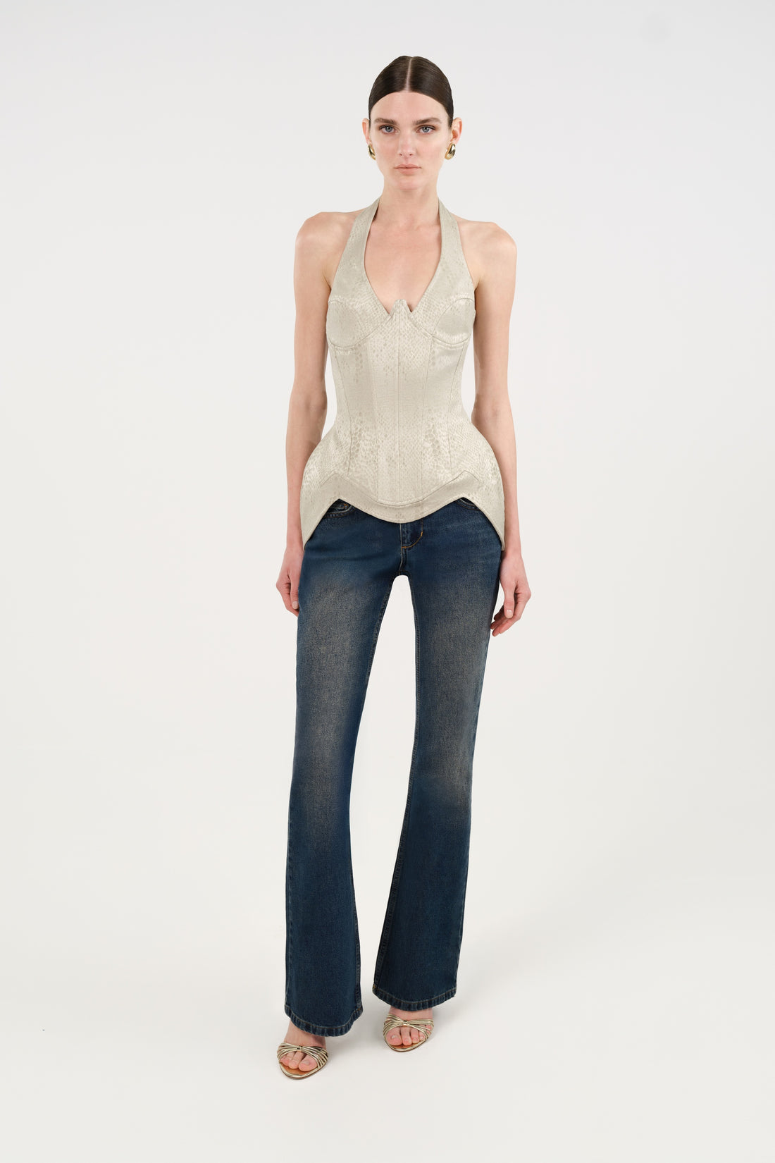 Snake Print Boned Corset Halterneck Body