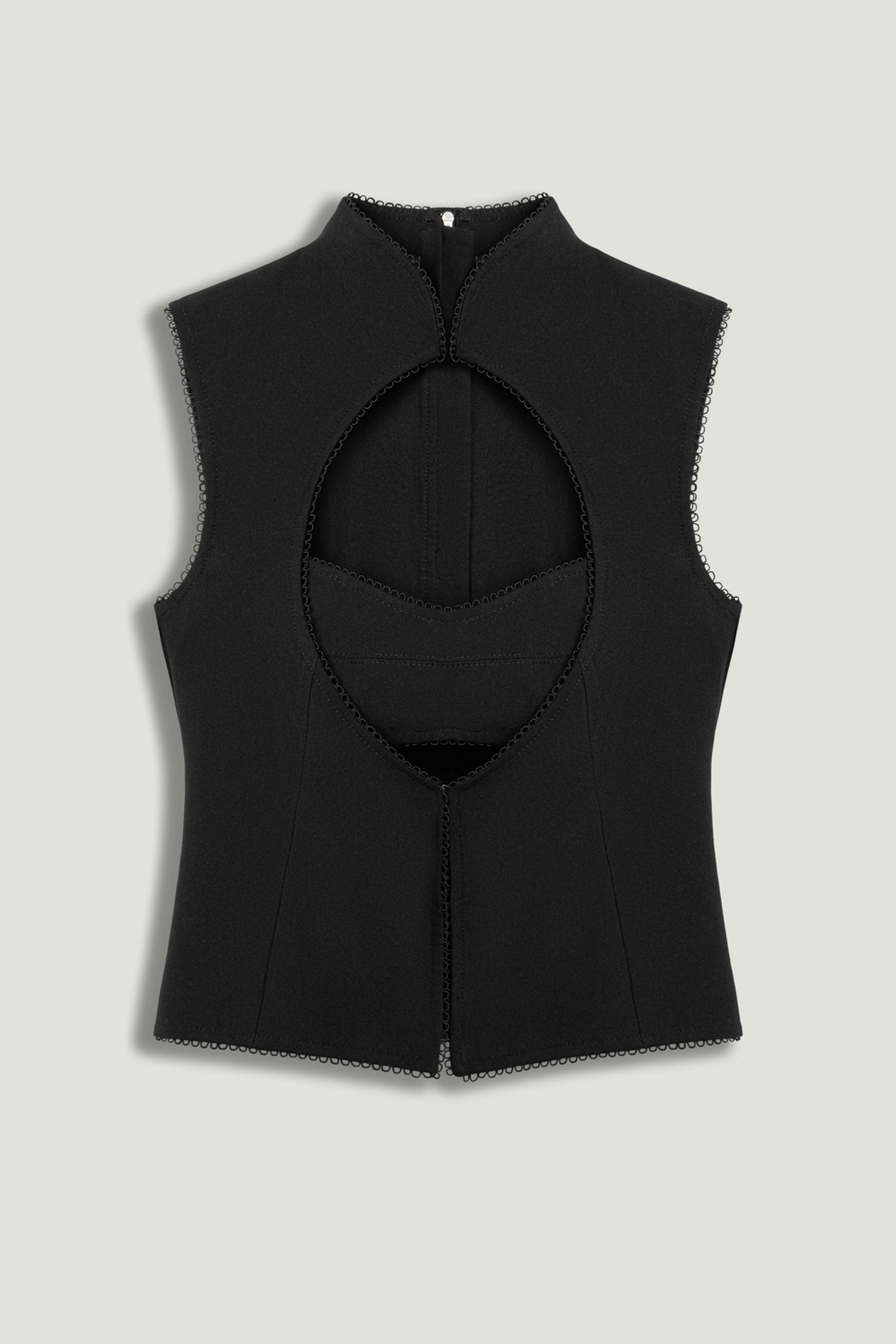 Black Braid-Trim Bustier Top with Built-In Bra