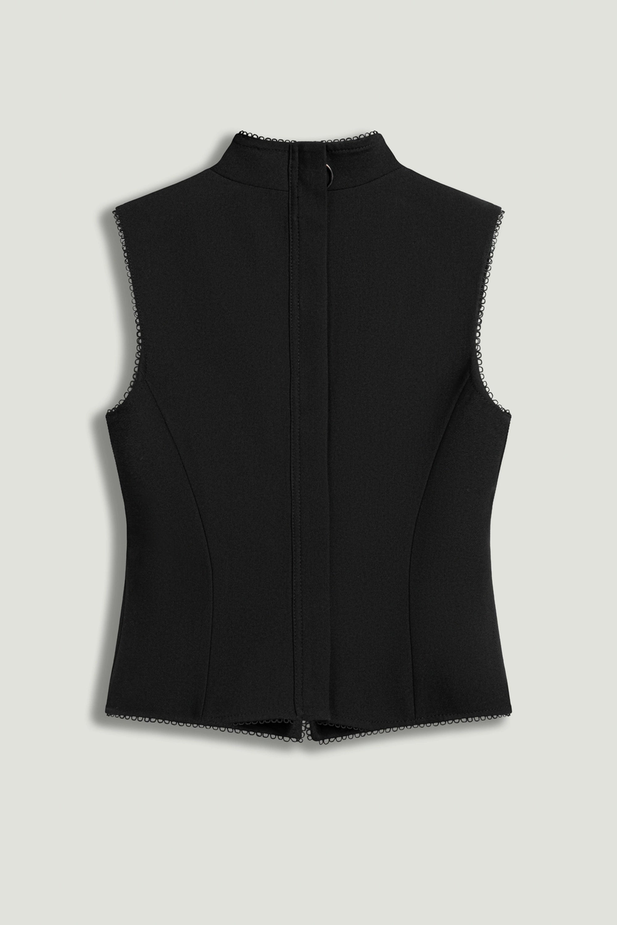 Black Braid-Trim Bustier Top with Built-In Bra