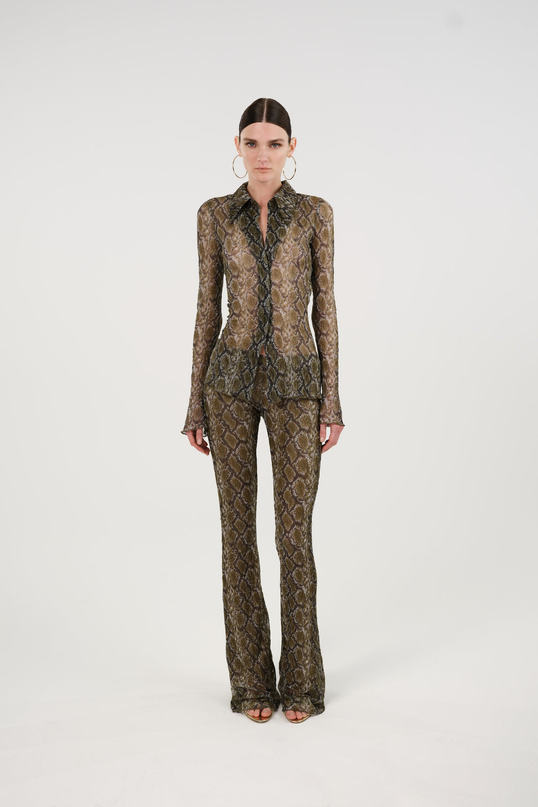 Snake Print Low-Rise Flare Trousers
