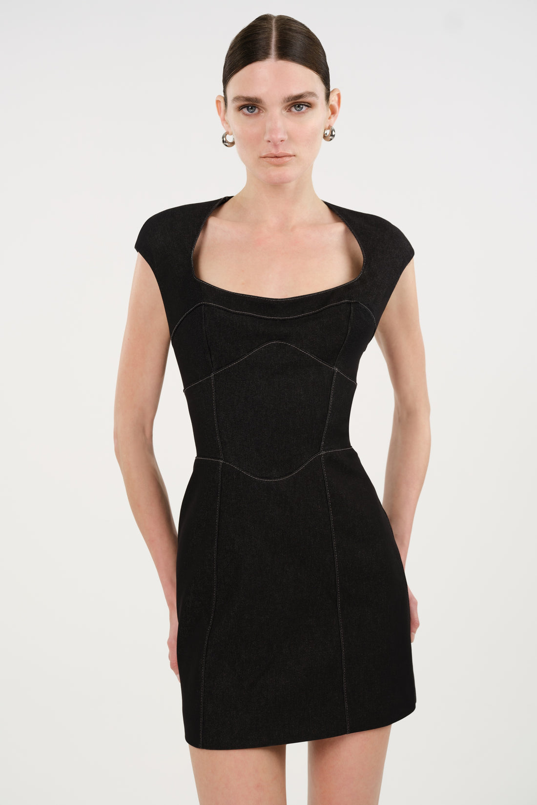 Backless Mini Denim Dress with Built-In Cup Detail