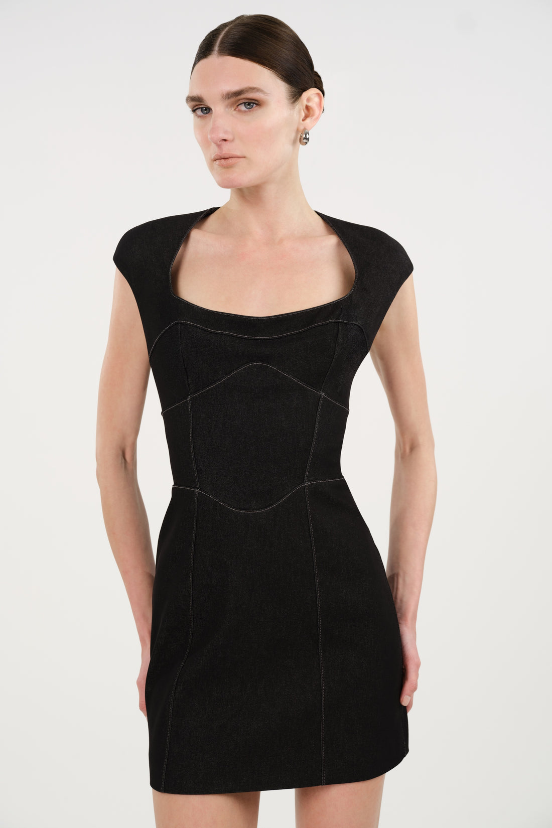 Backless Mini Denim Dress with Built-In Cup Detail