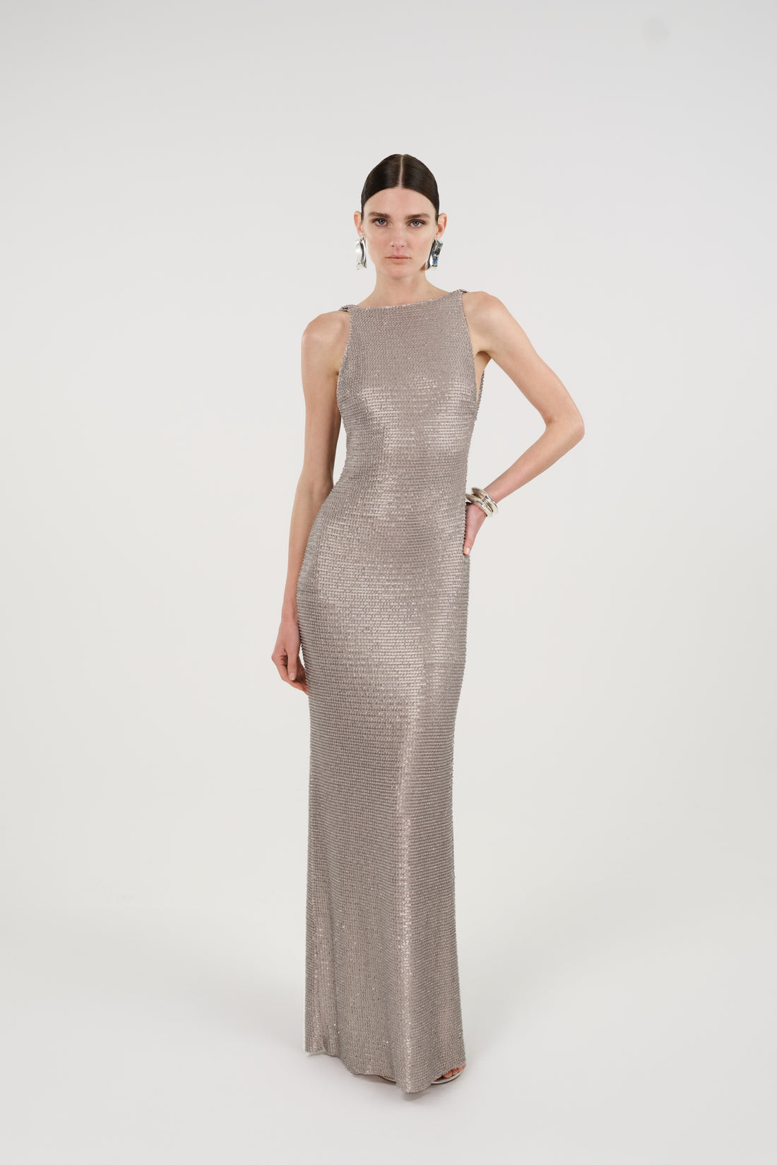Sequin Open Back Maxi Dress