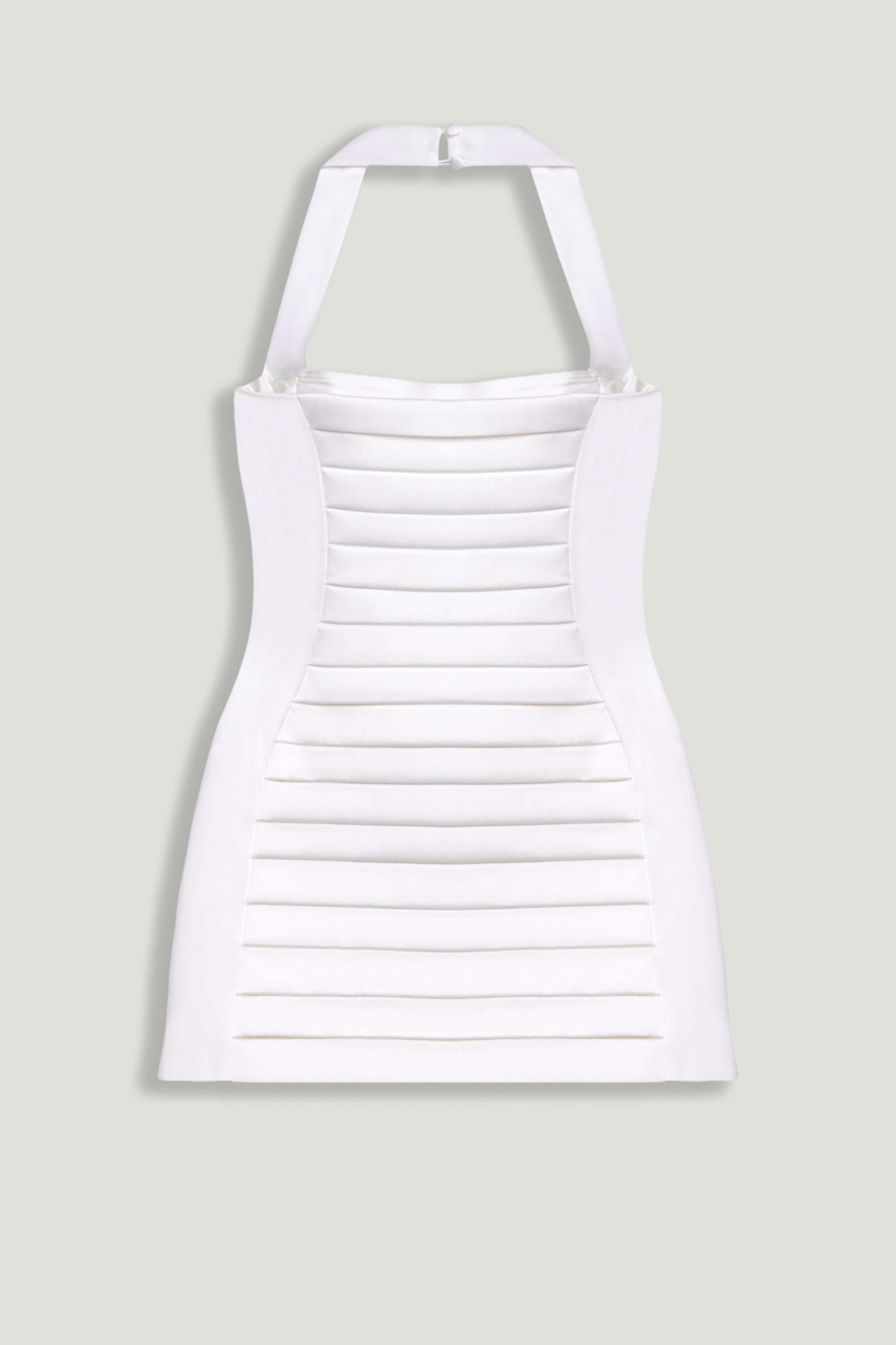 Halterneck Ruched Mini Dress with Gold Button Detail