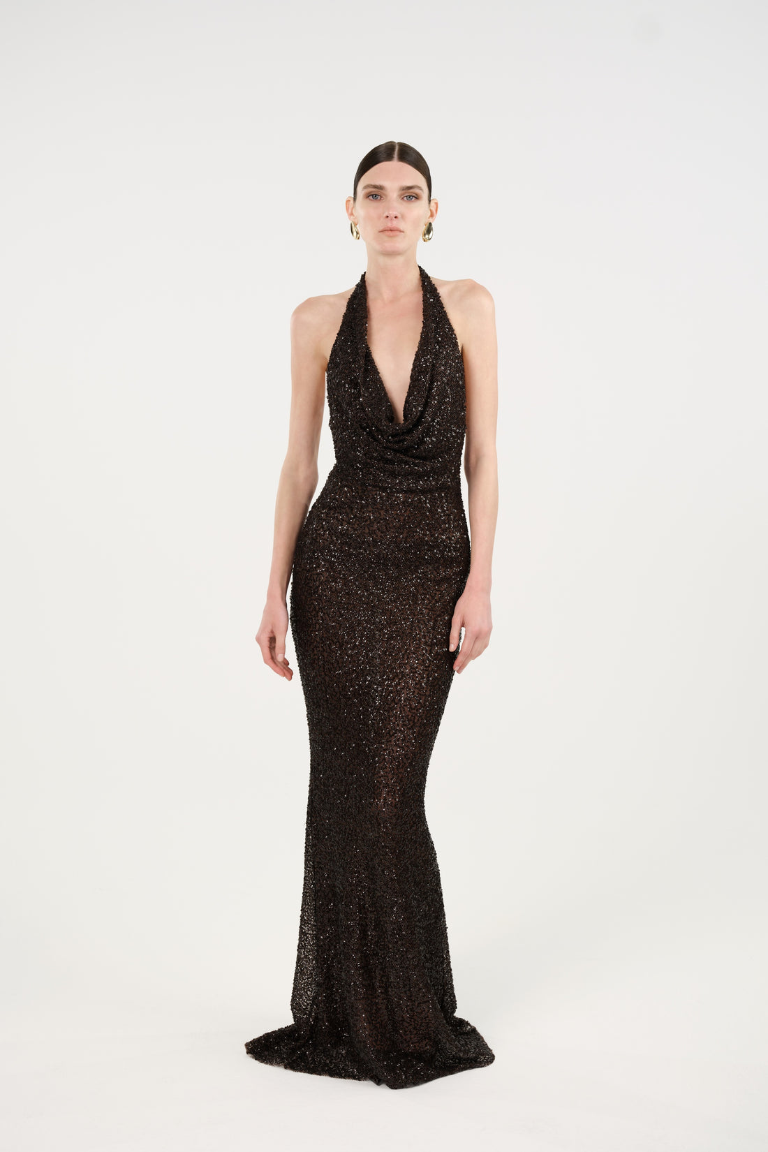 Off-Shoulder Sequin Embellished Maxi Dress
