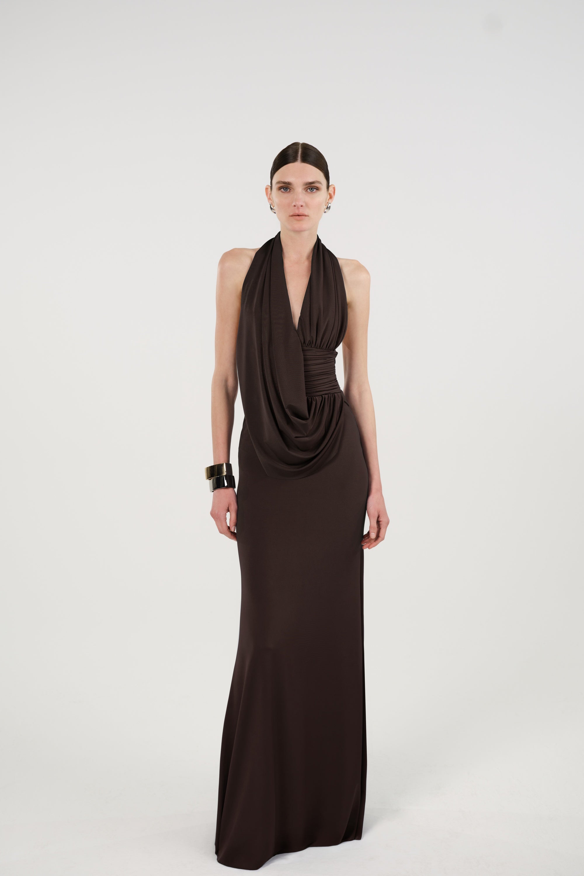 Draped Halterneck Maxi Dress