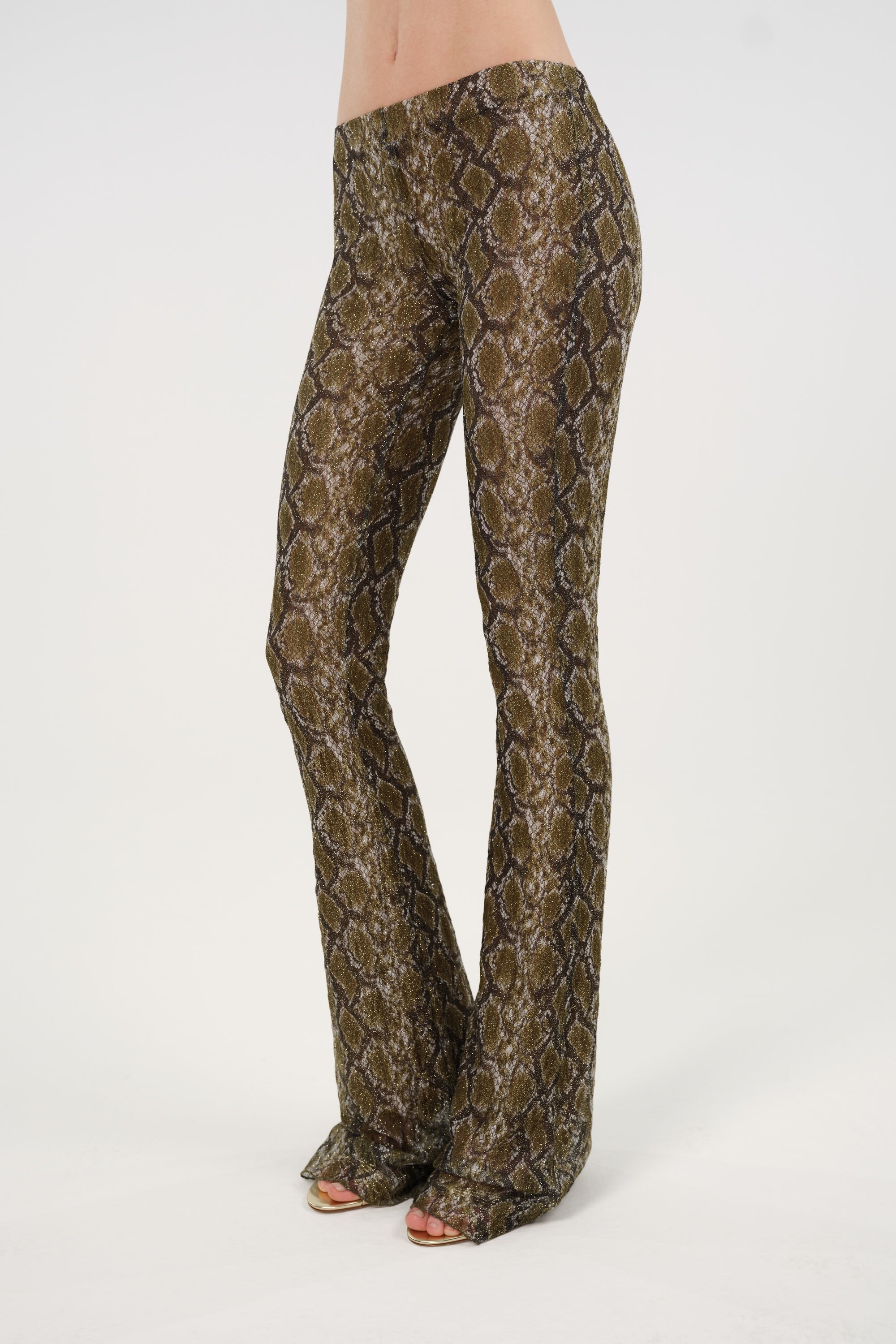 Snake Print Low-Rise Flare Trousers