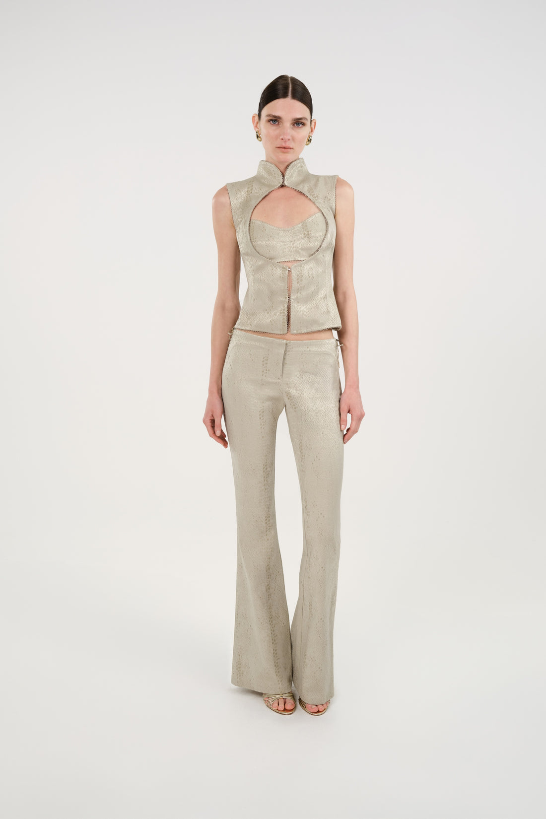 Snake Print Jacquard Flare Trousers