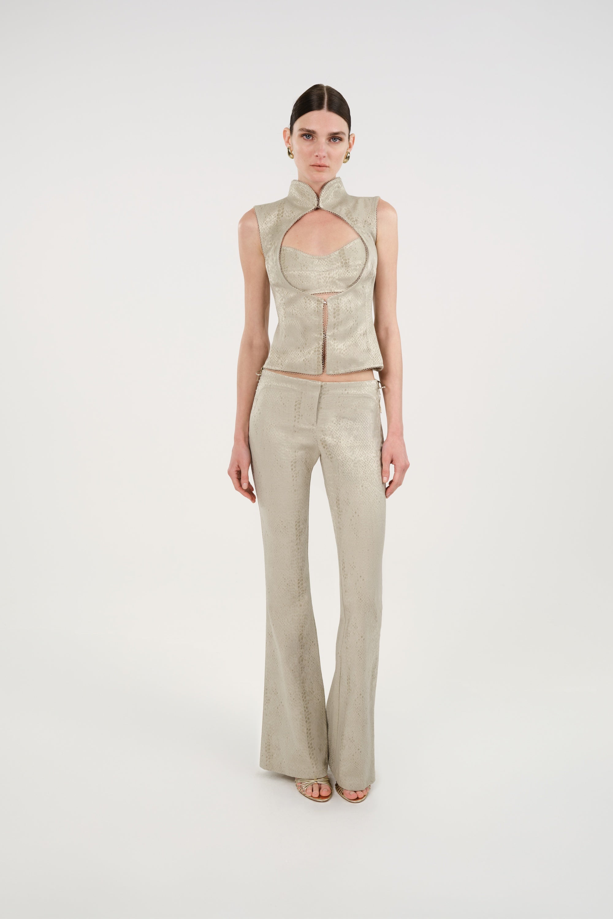 Snake Print Jacquard Flare Trousers