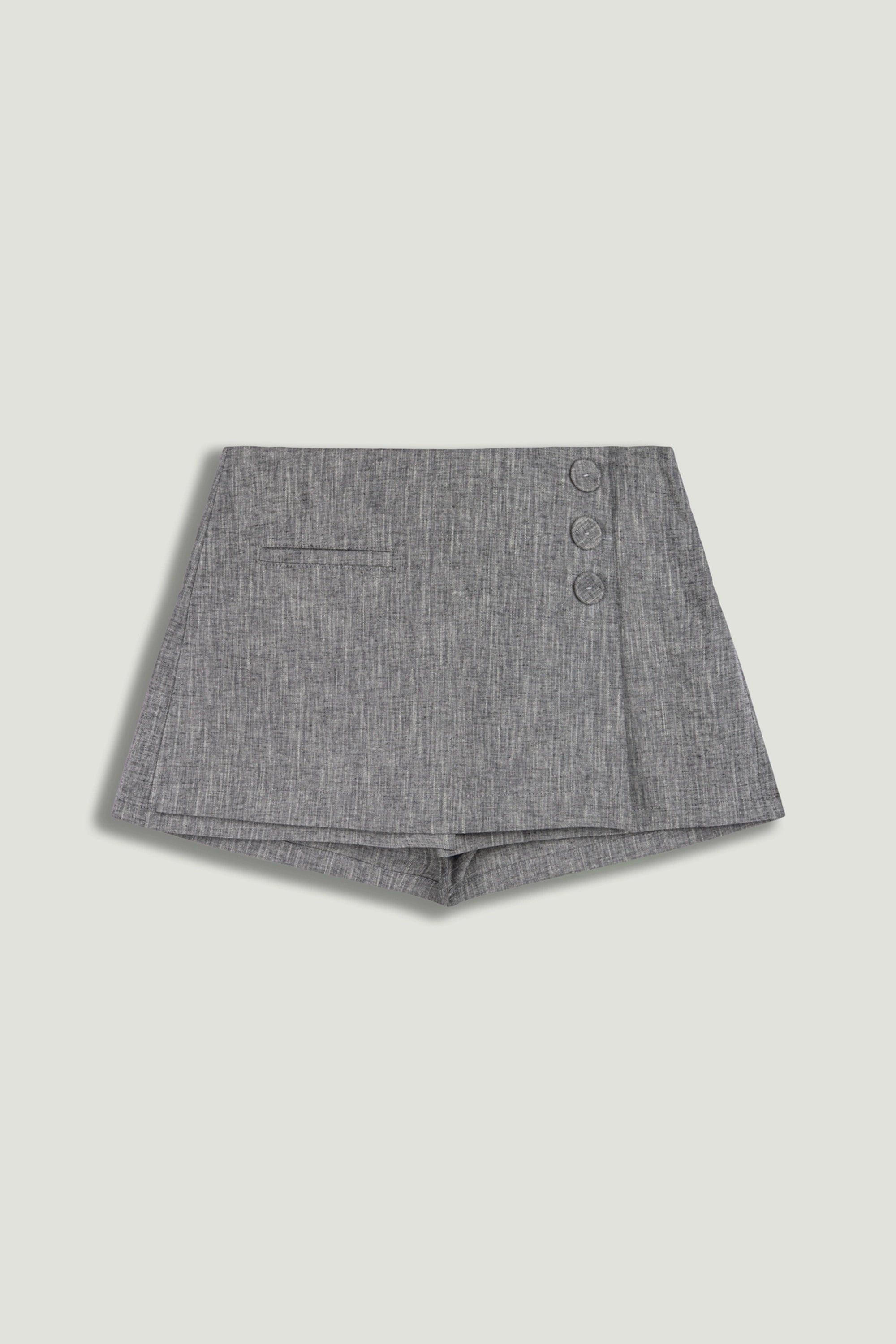 Button Detail Linen Blend Skort