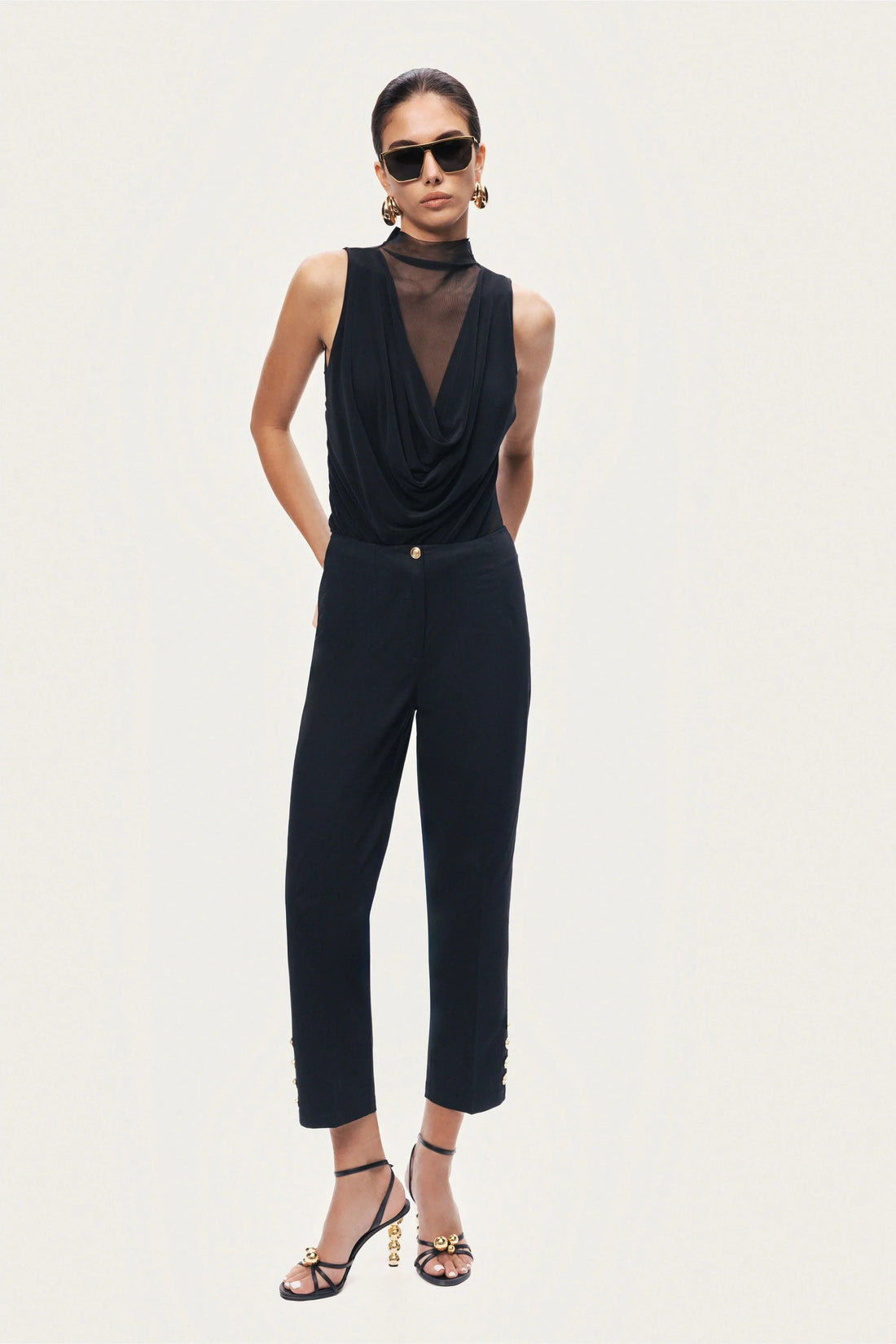Draped Mesh-Panel Bodysuit