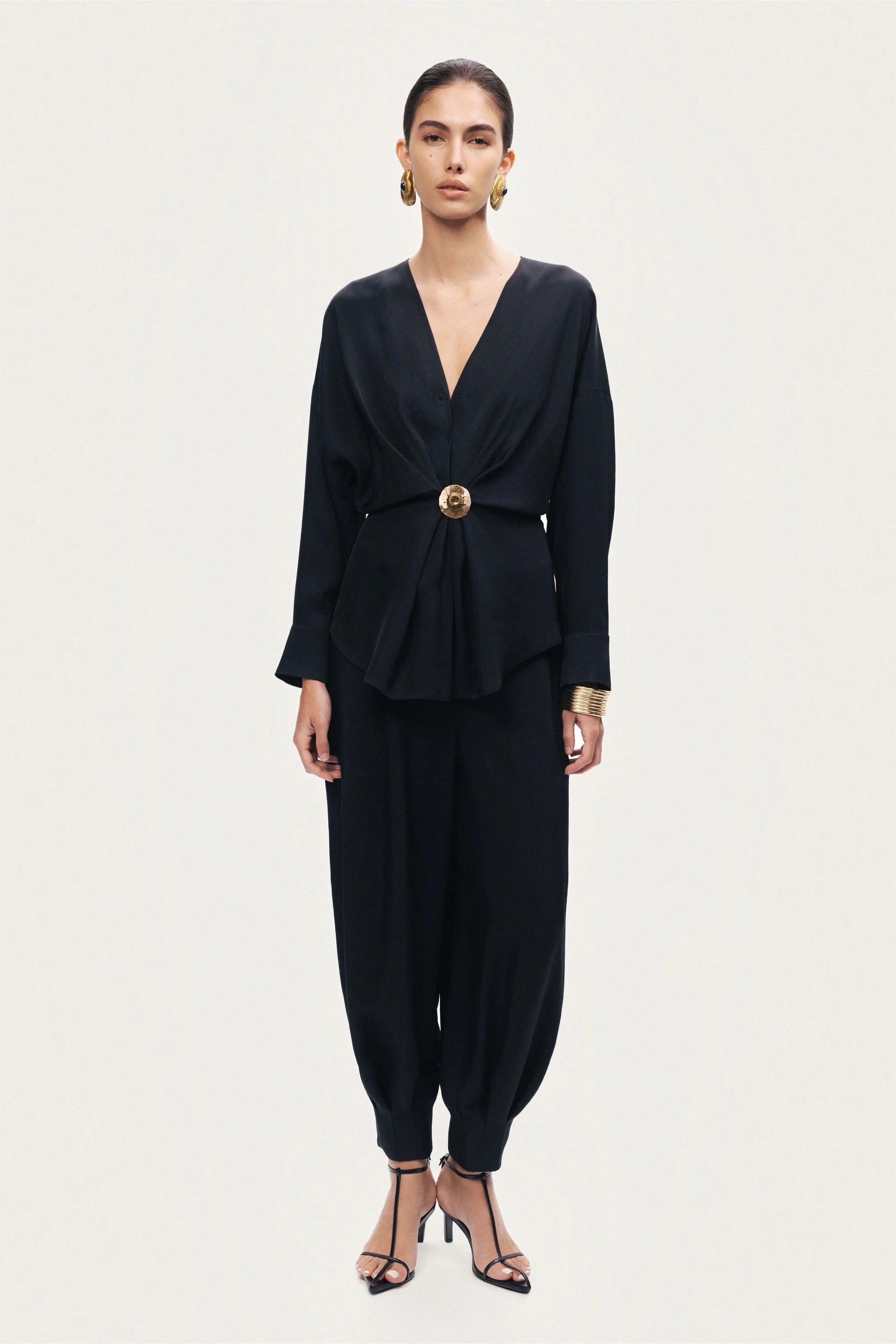 Draped Buckle-Detail Shirt