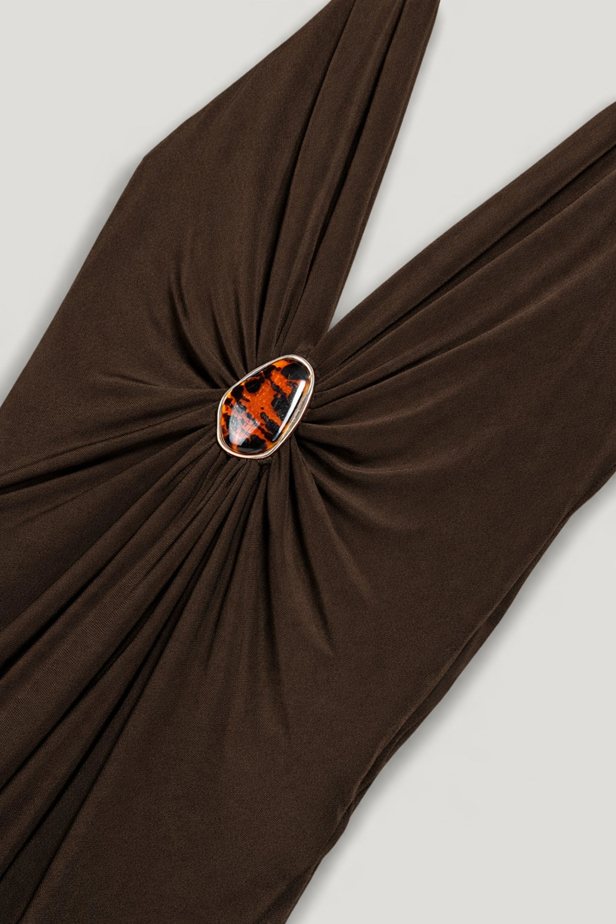 Buckle-Detail Stand Collar Maxi Dress