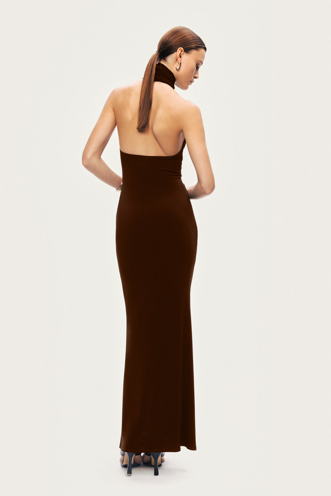 Buckle-Detail Stand Collar Maxi Dress