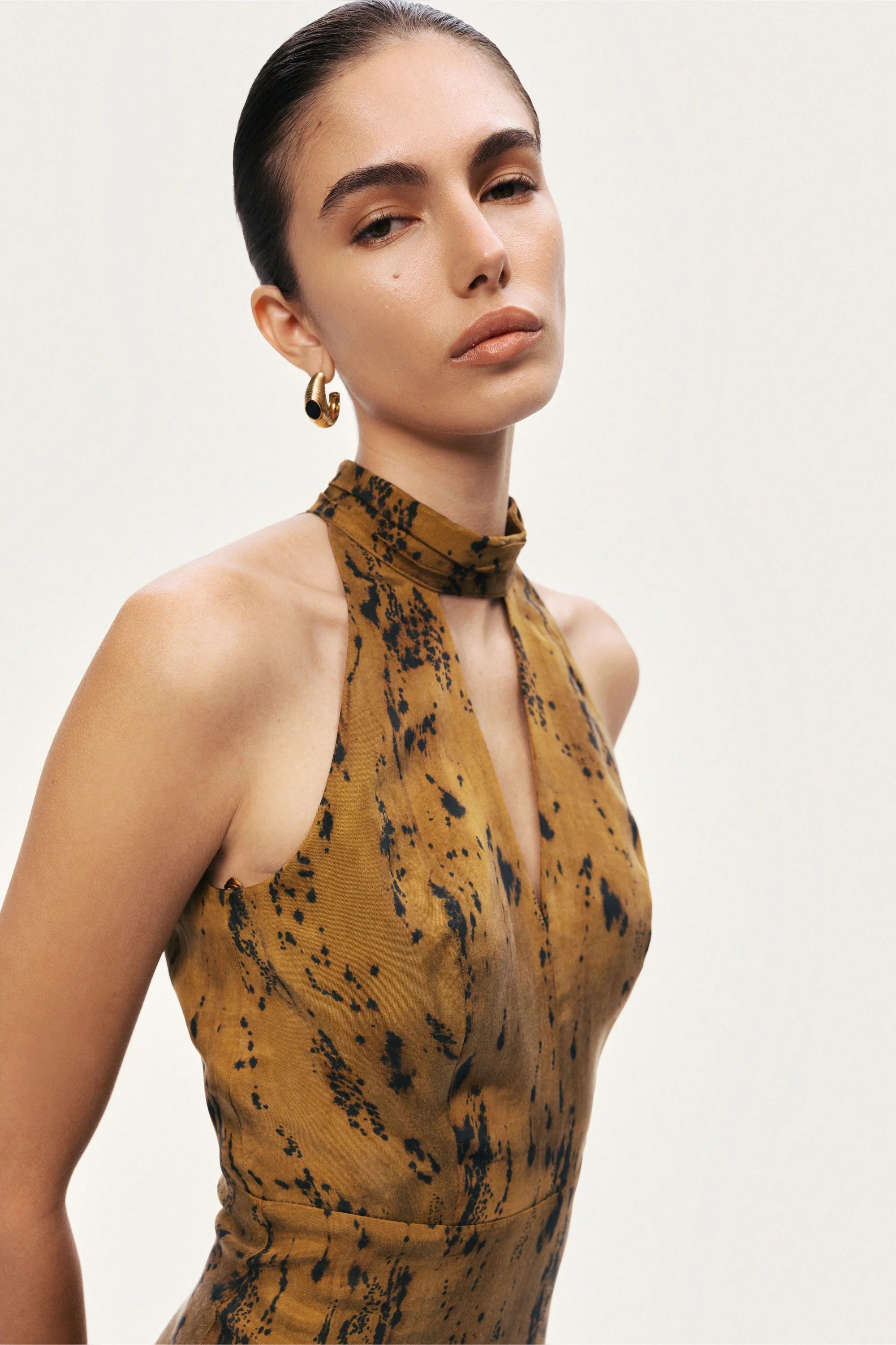 Printed Halter-Neck Maxi Dress