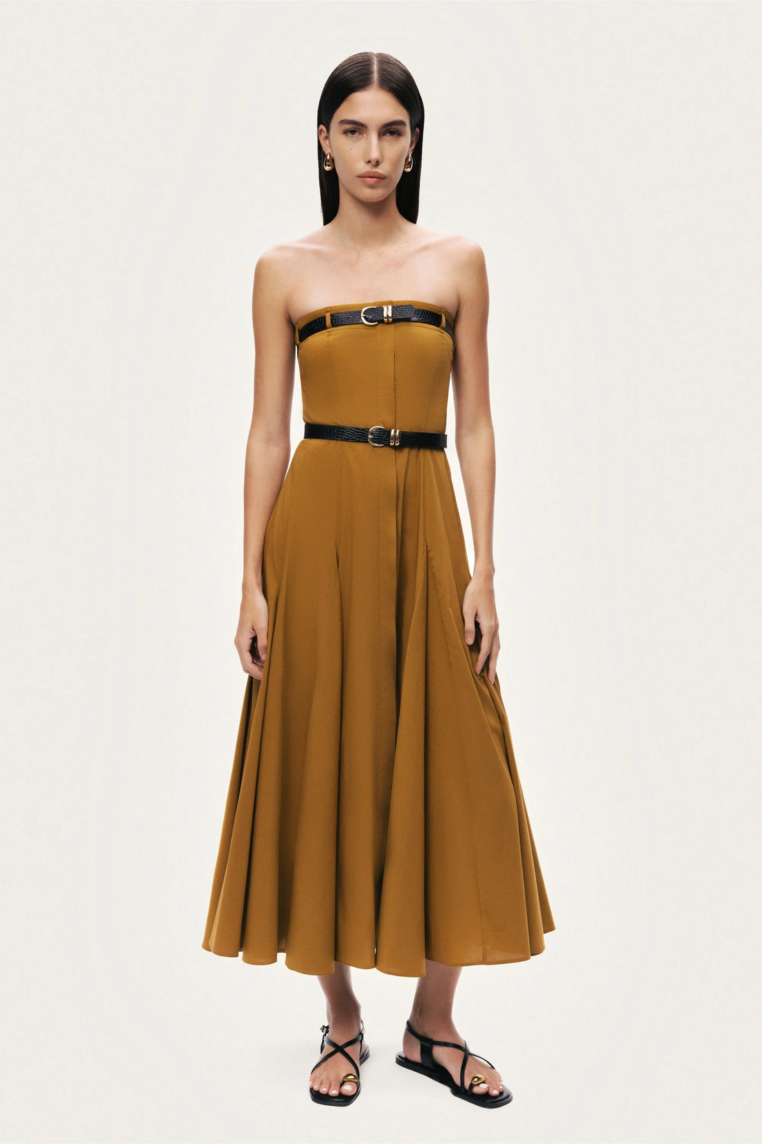 Strapless Double Belted Midi Dress