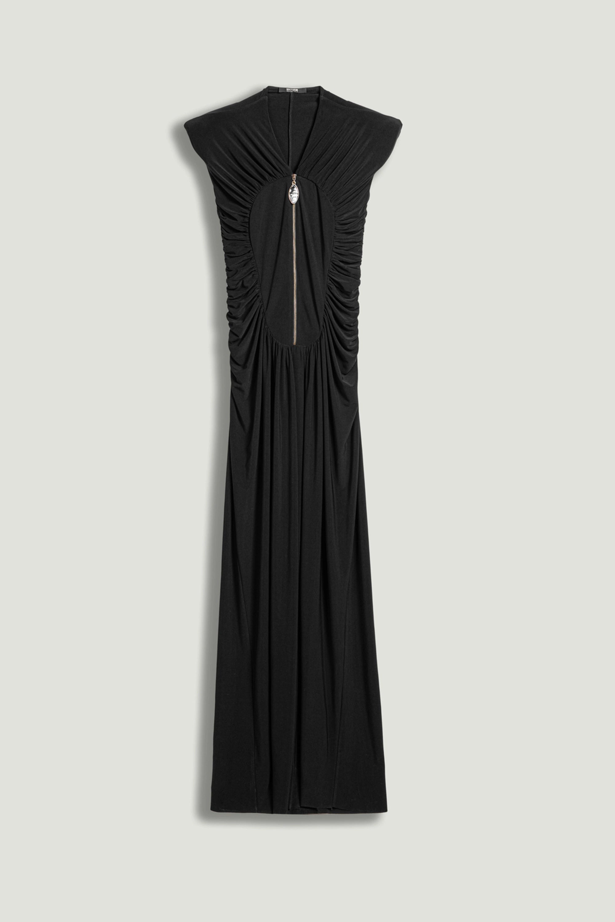 Ruched Deep V-Neck Maxi Dress