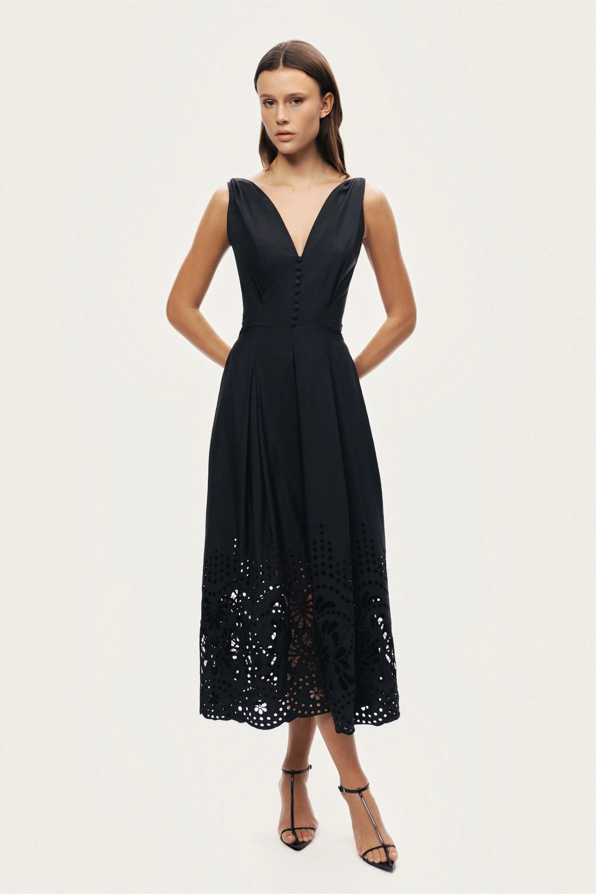 Sleeveless Embroidered Midi Dress