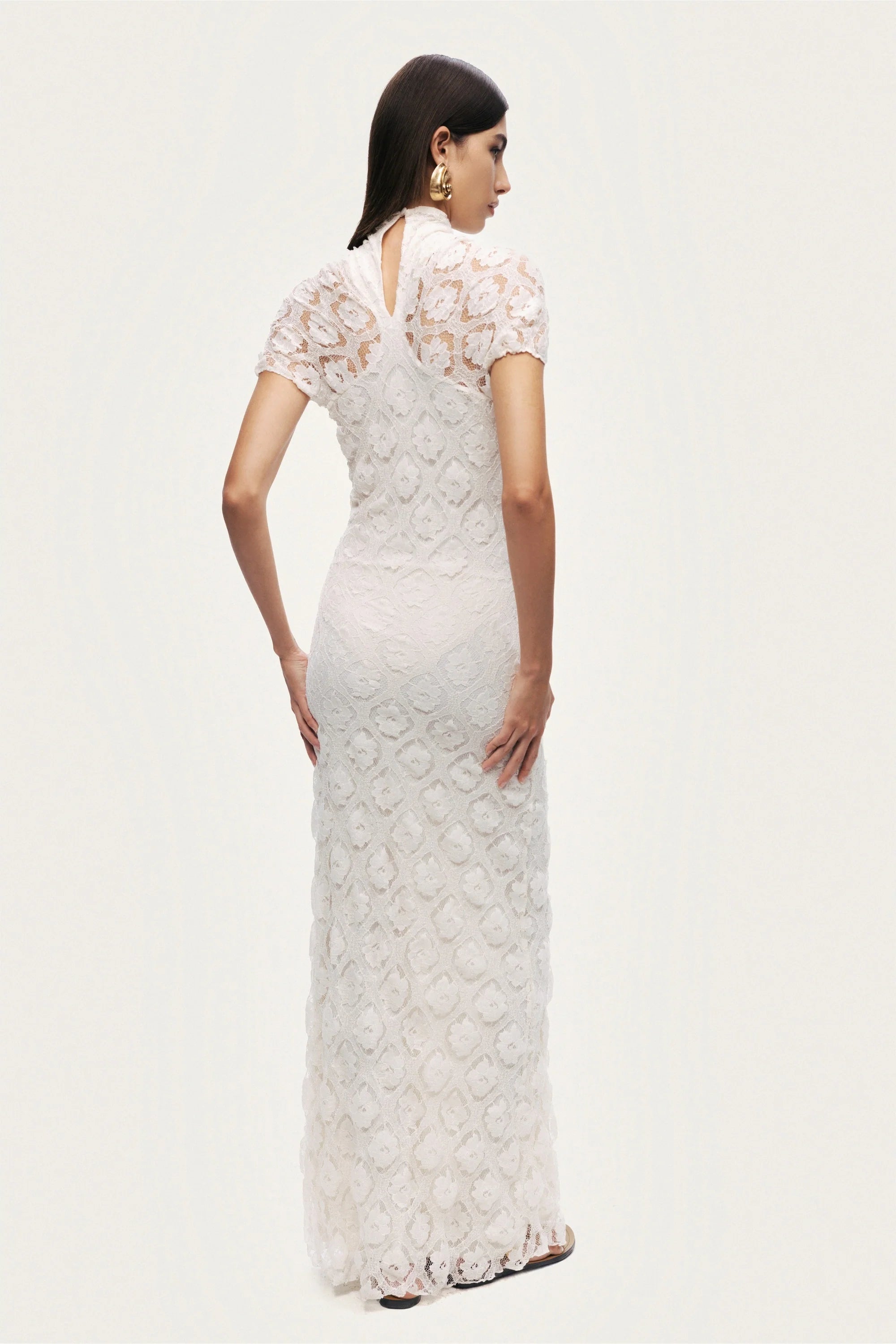 High-Neck Lace Maxi Dress