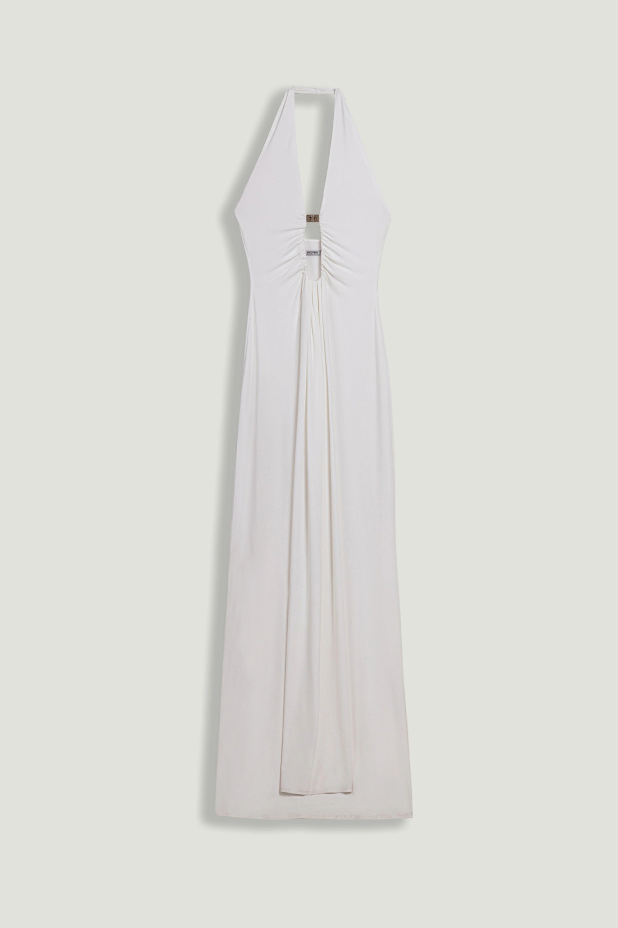 Draped Buckle-Detail Maxi Dress