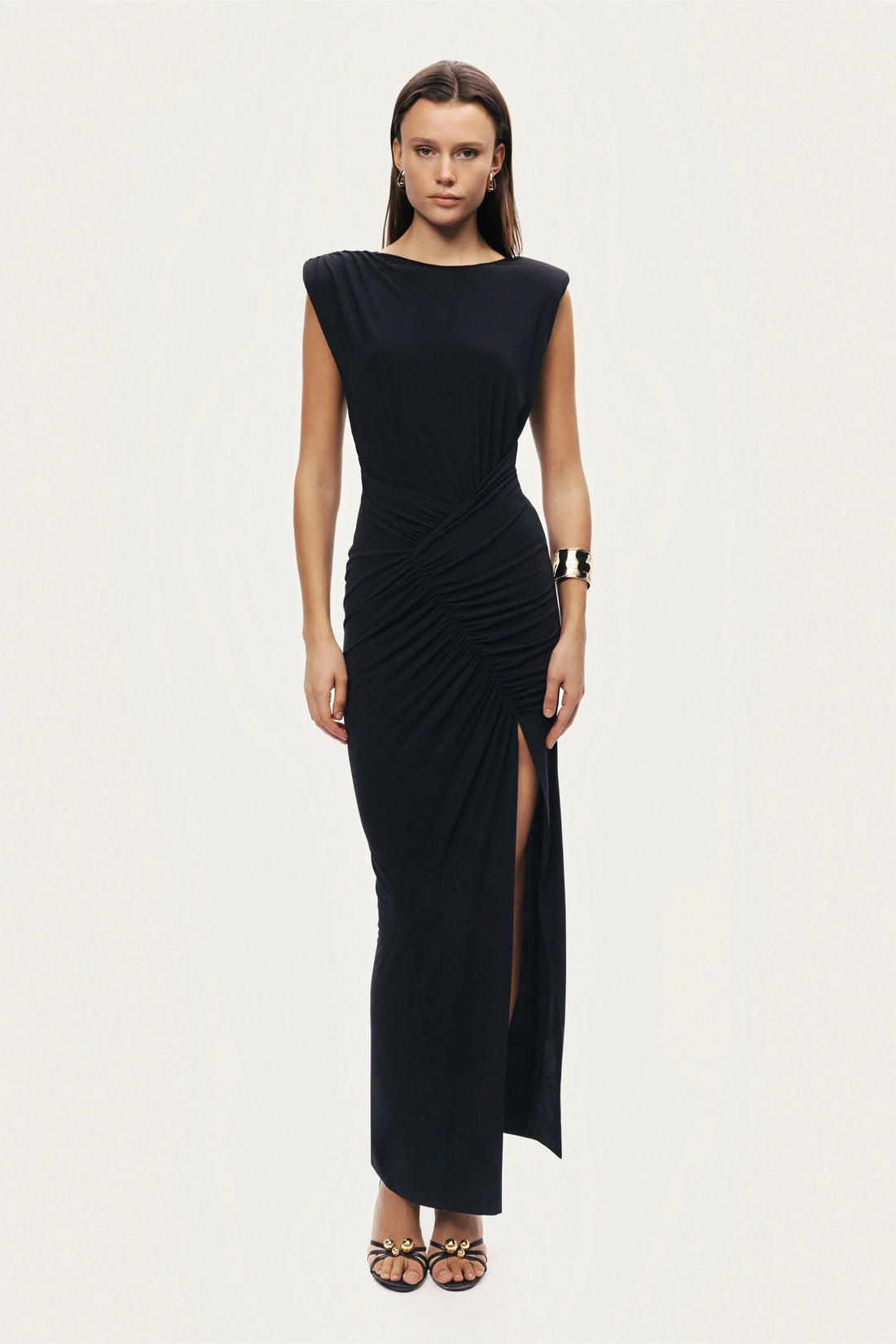 Ruched Side-Slit Maxi Dress