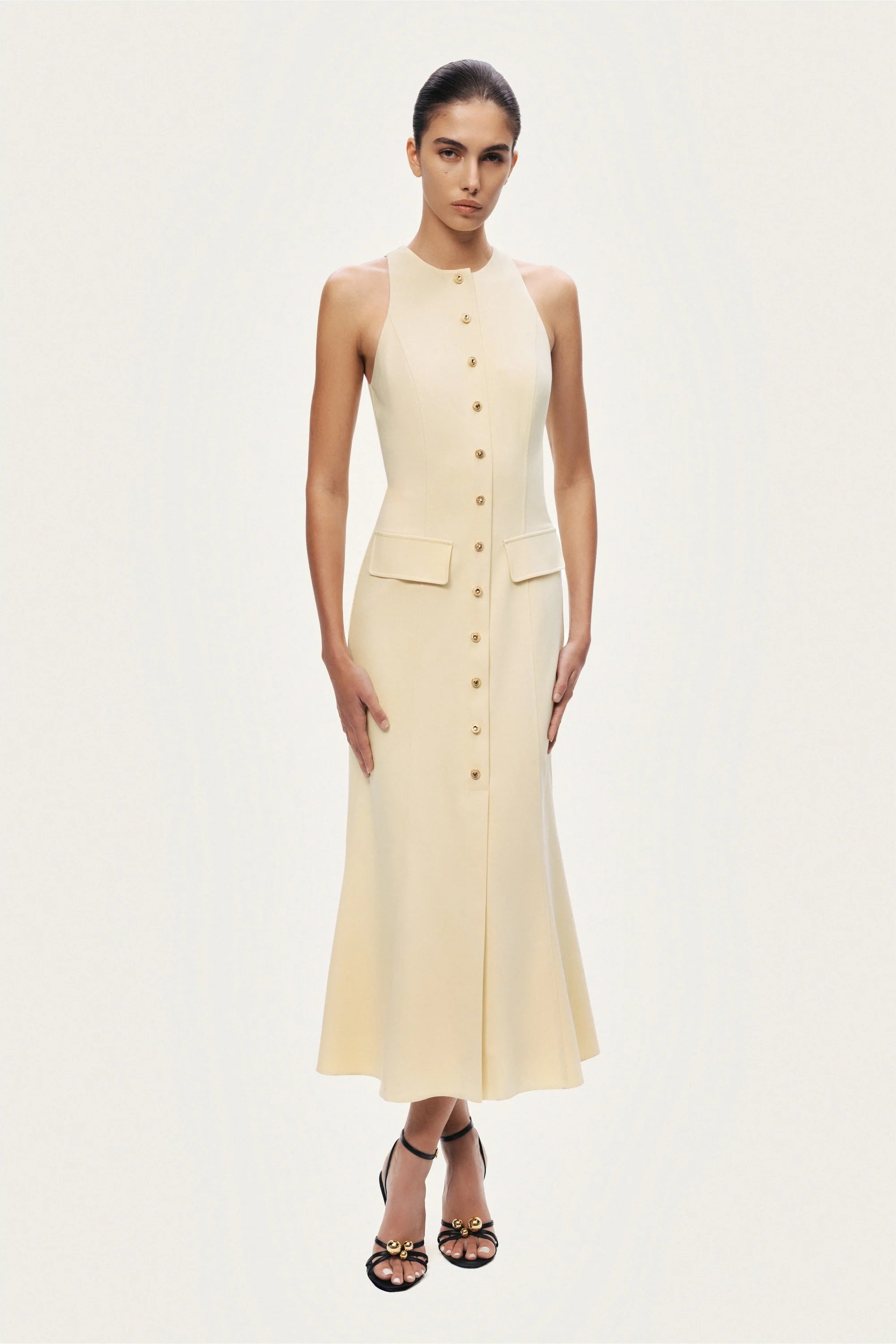 Sleeveless Button-Front Midi Dress