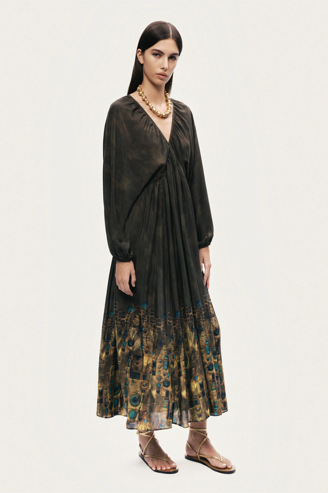 Printed Long Sleeve Maxi Dress