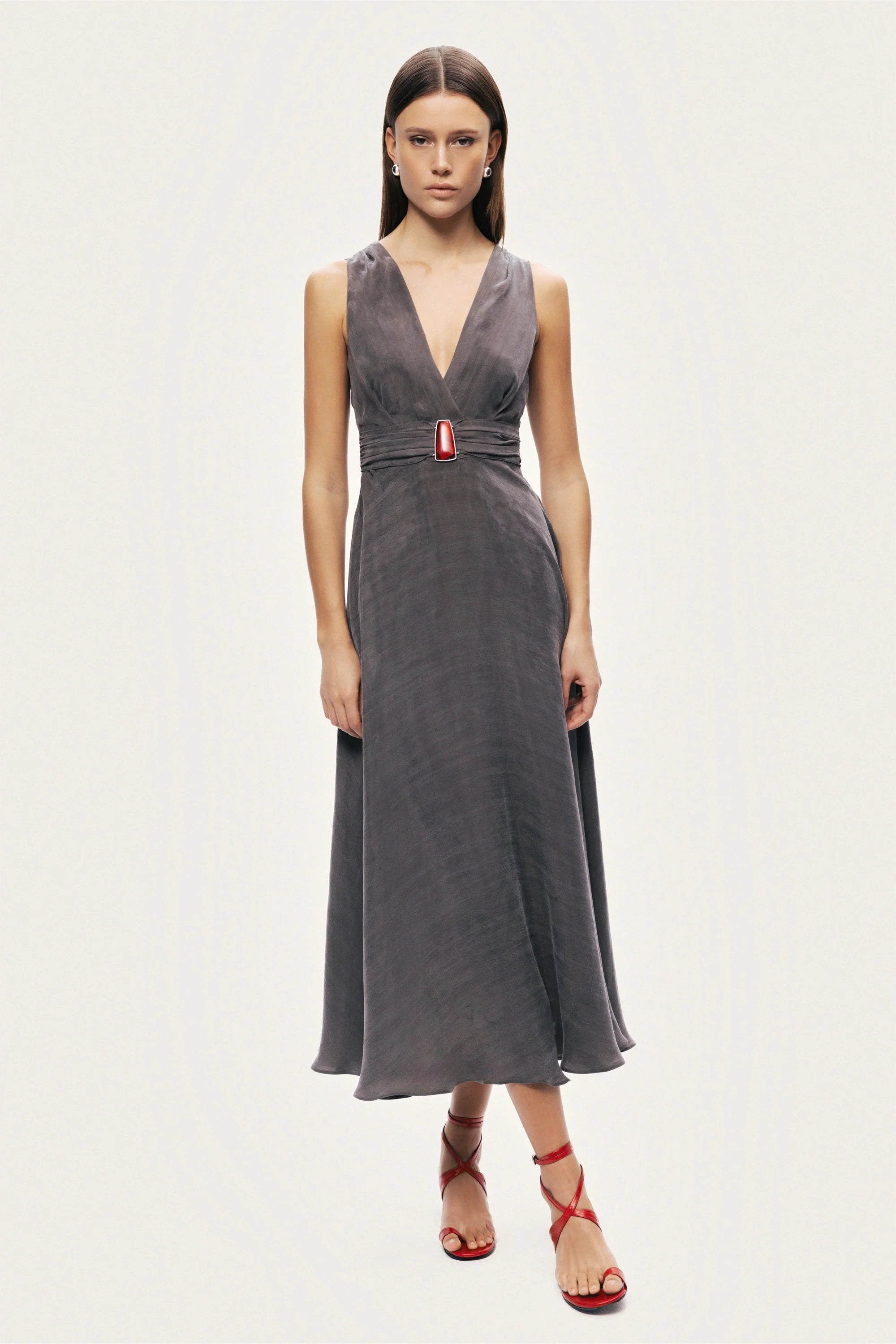 V-Neck Sleeveless Midi Dress