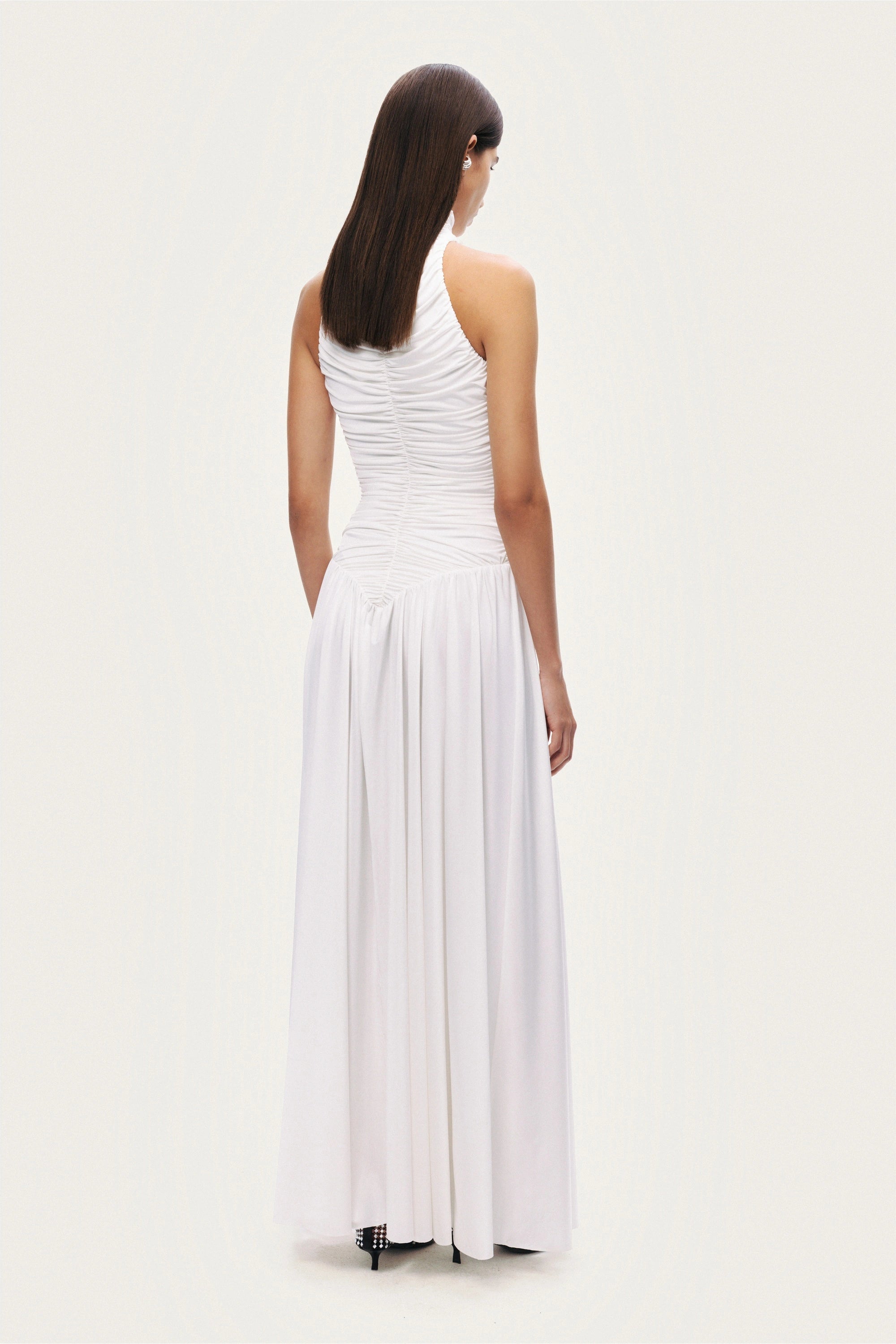 Ruched High-Neck Maxi Dress