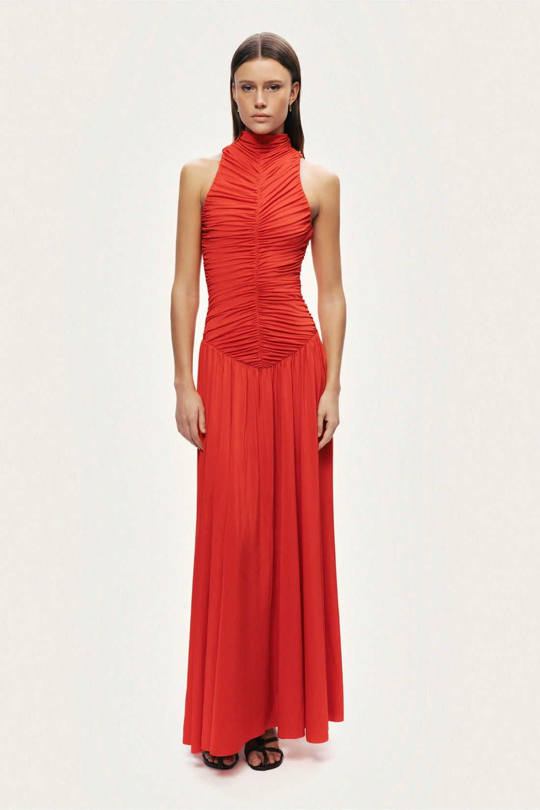 Ruched High-Neck Maxi Dress