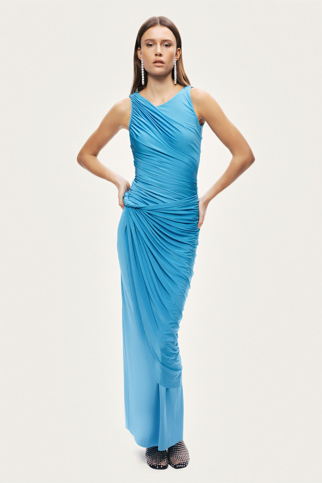 Draped Sleeveless Midi Dress