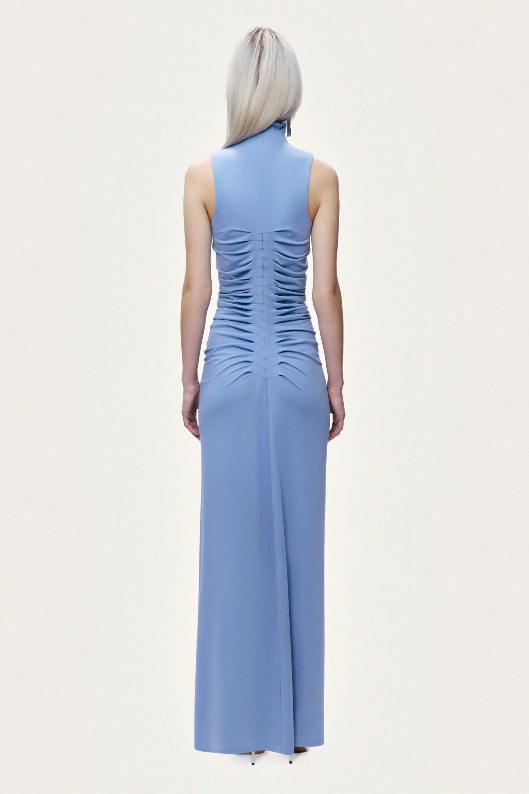 Ruched High-Neck Maxi Dress