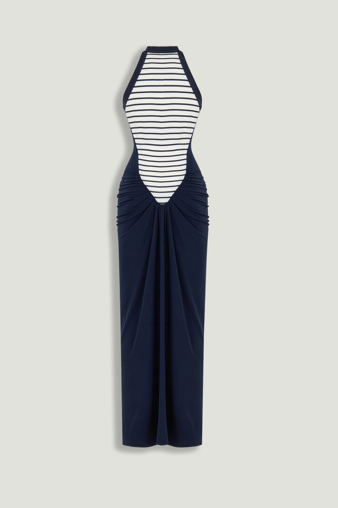 Stripe Draped Halter Neck Maxi Dress