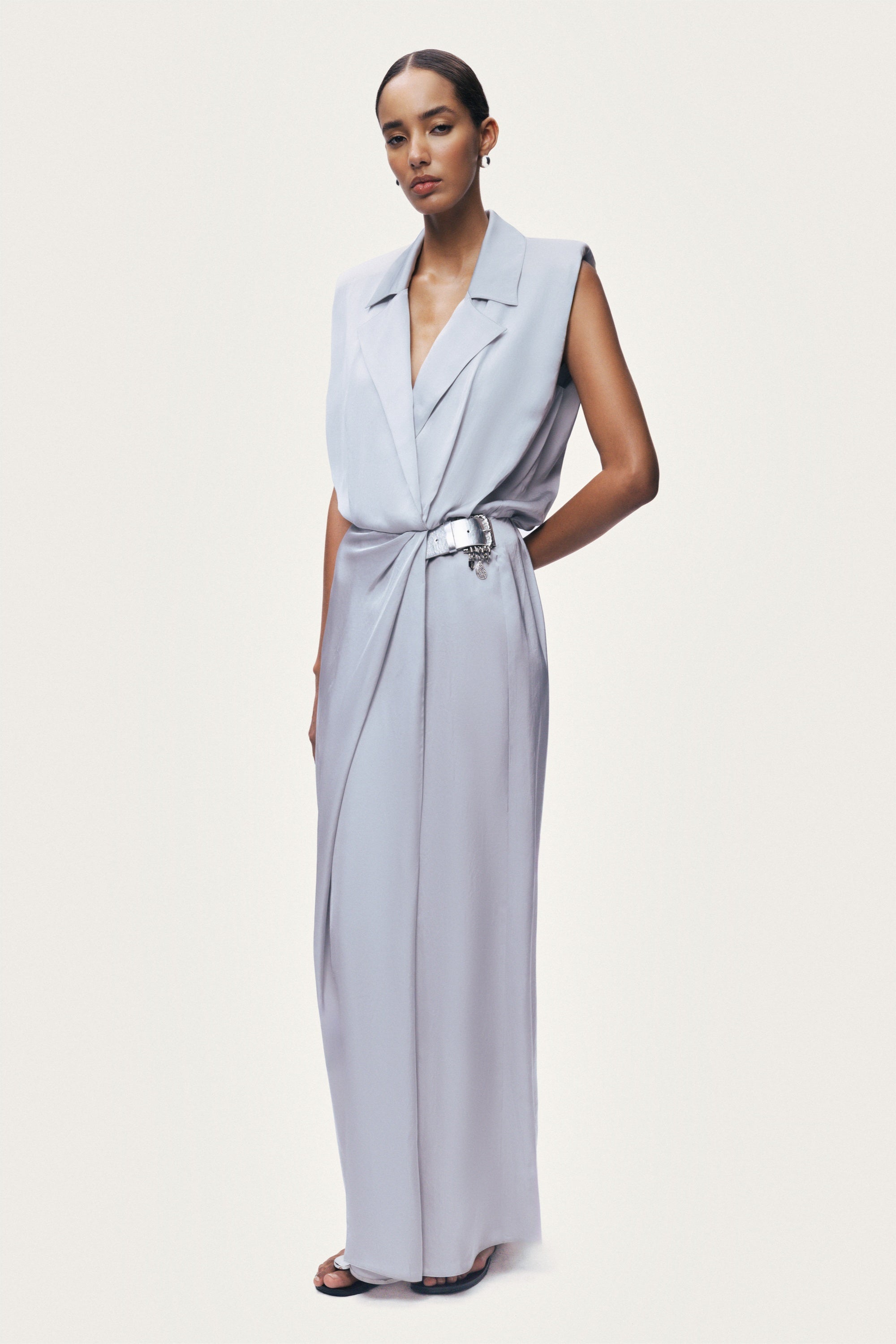 Draped Sleeveless Maxi Dress