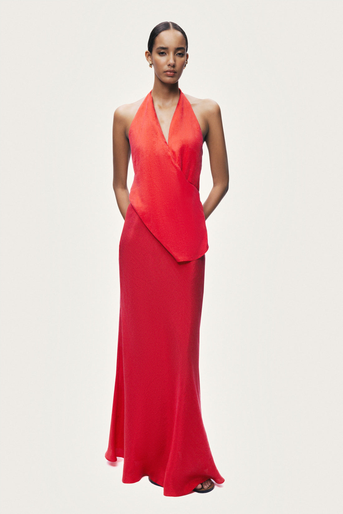 Asymmetric Open-Back Halter Maxi Dress
