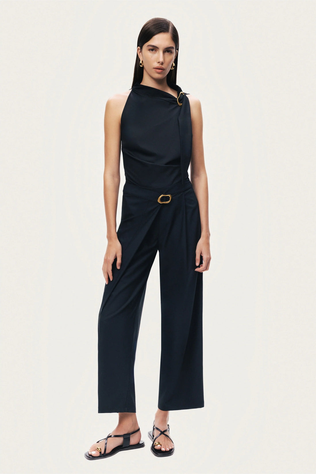 Asymmetric Buckle Detail Pants