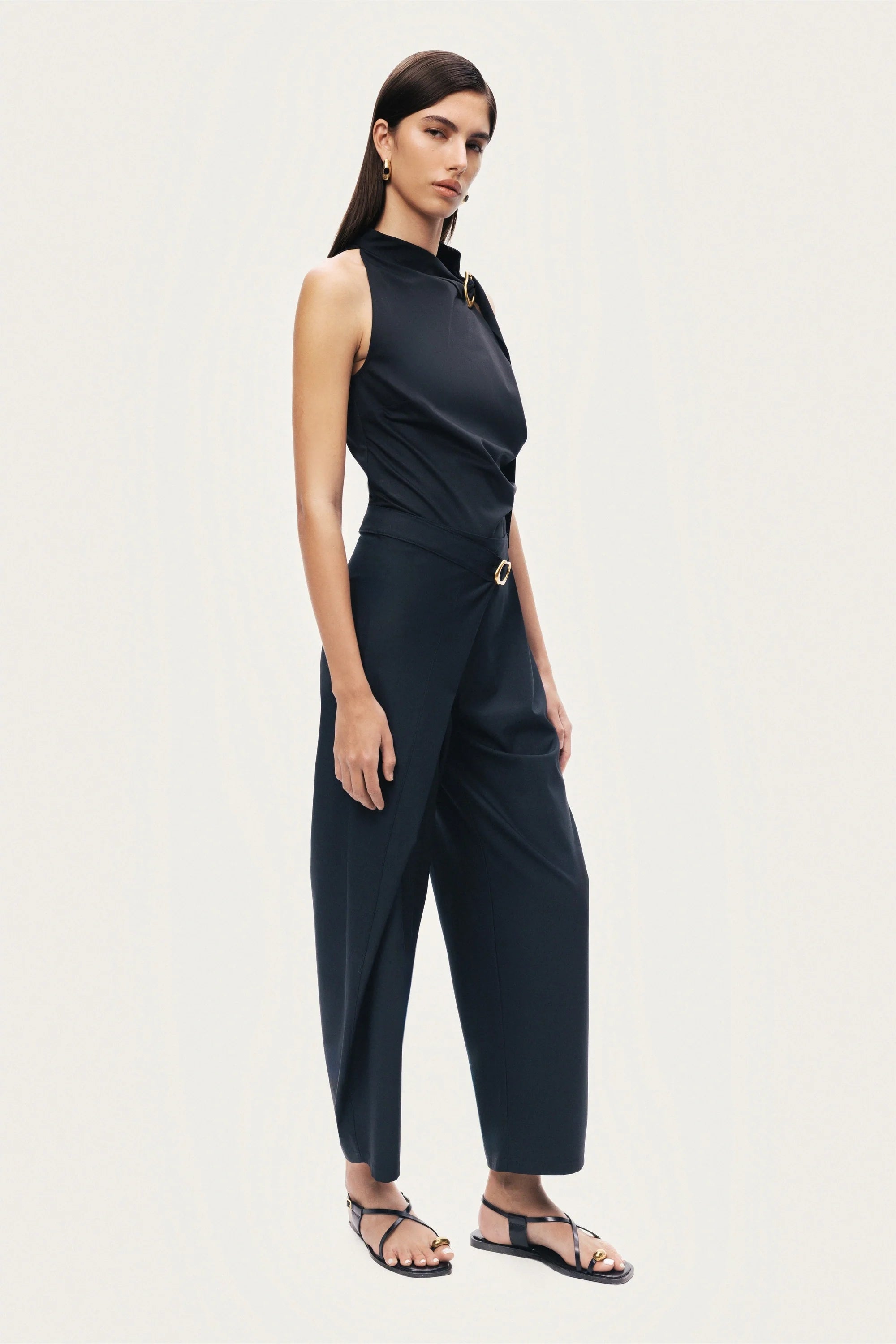 Asymmetric Buckle Detail Pants