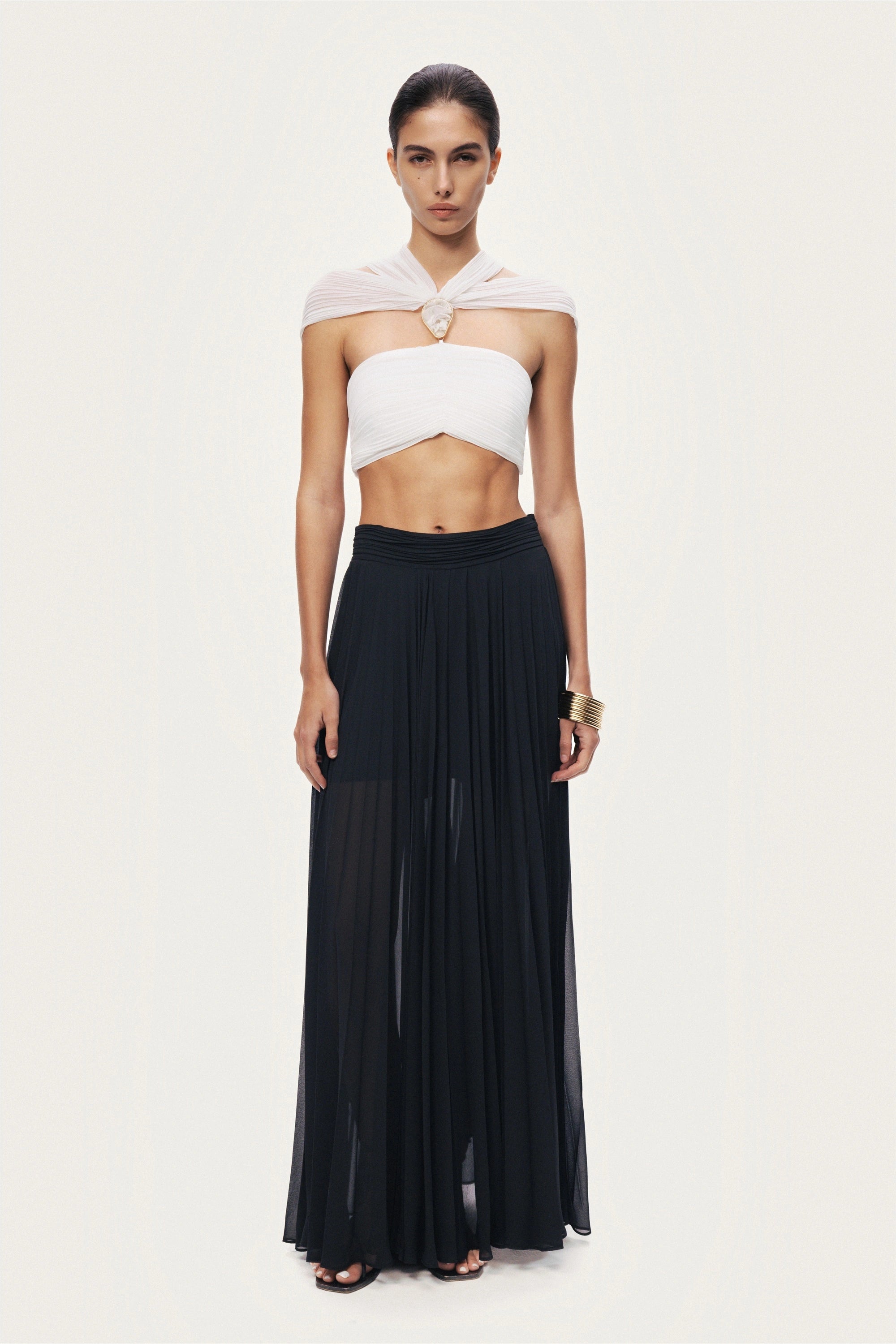 Pleated Chiffon Wide-Leg Pants