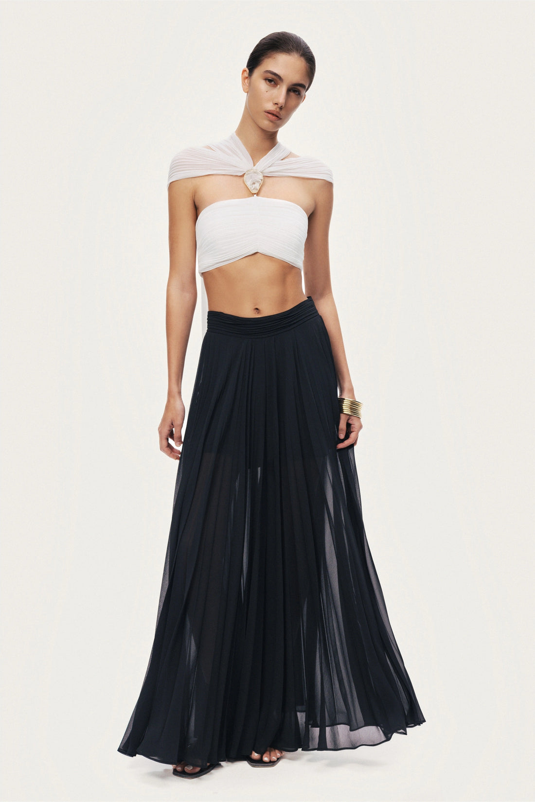 Pleated Chiffon Wide-Leg Pants
