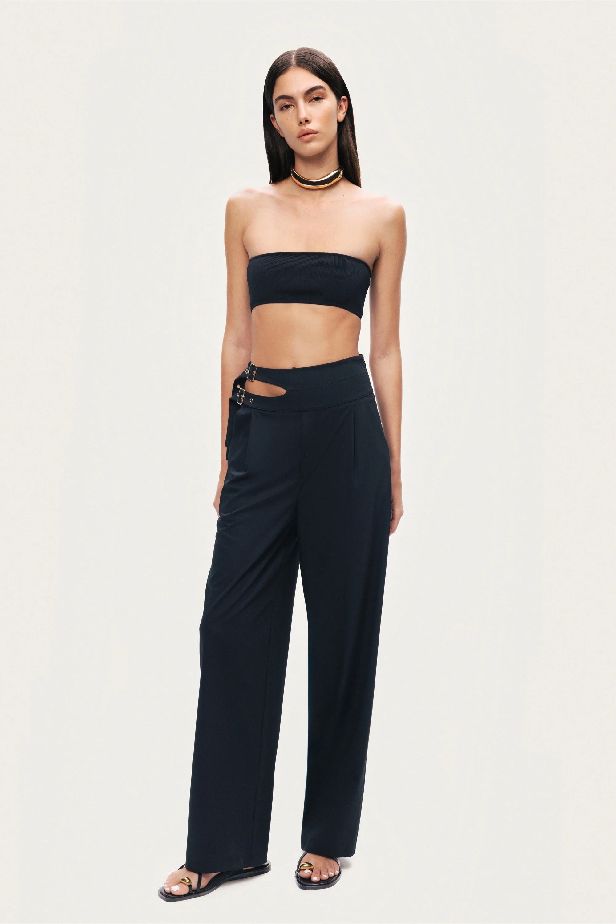 Cut-Out Waist Wide-Leg Pants