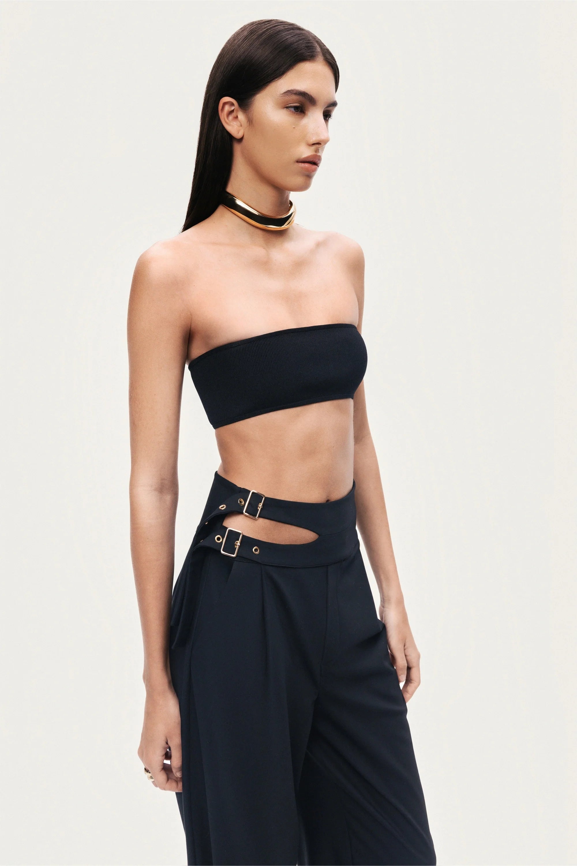 Cut-Out Waist Wide-Leg Pants