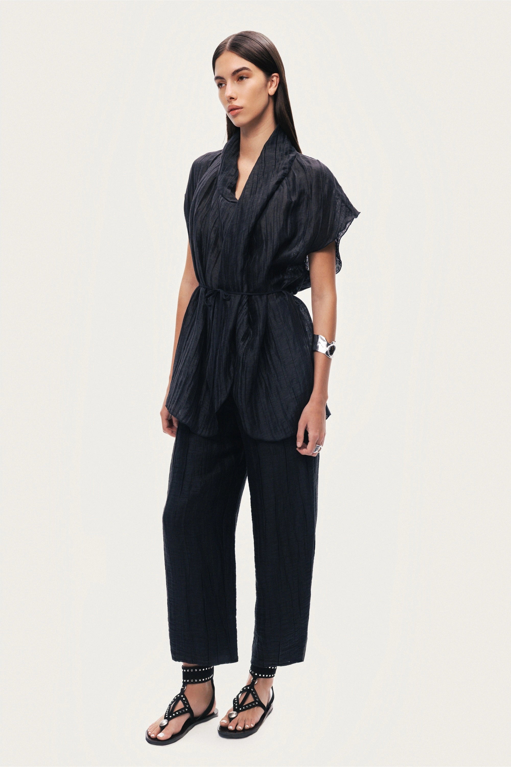 Textured Straight-Leg Pants