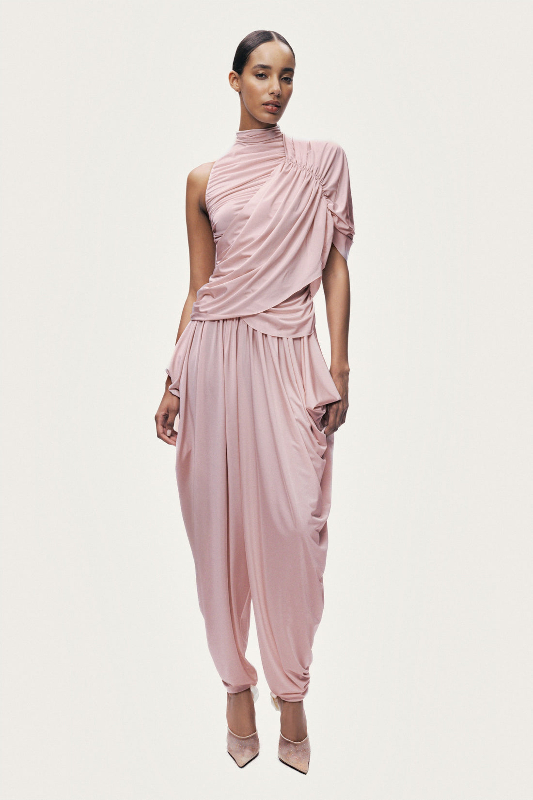 Blush Pink Draped Harem Trousers