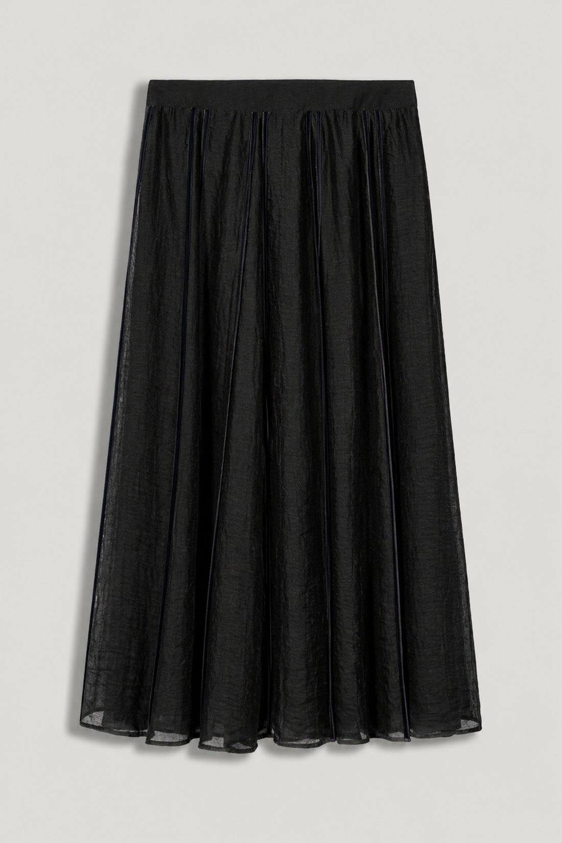 Braid-Trim Pleated Midi Skirt